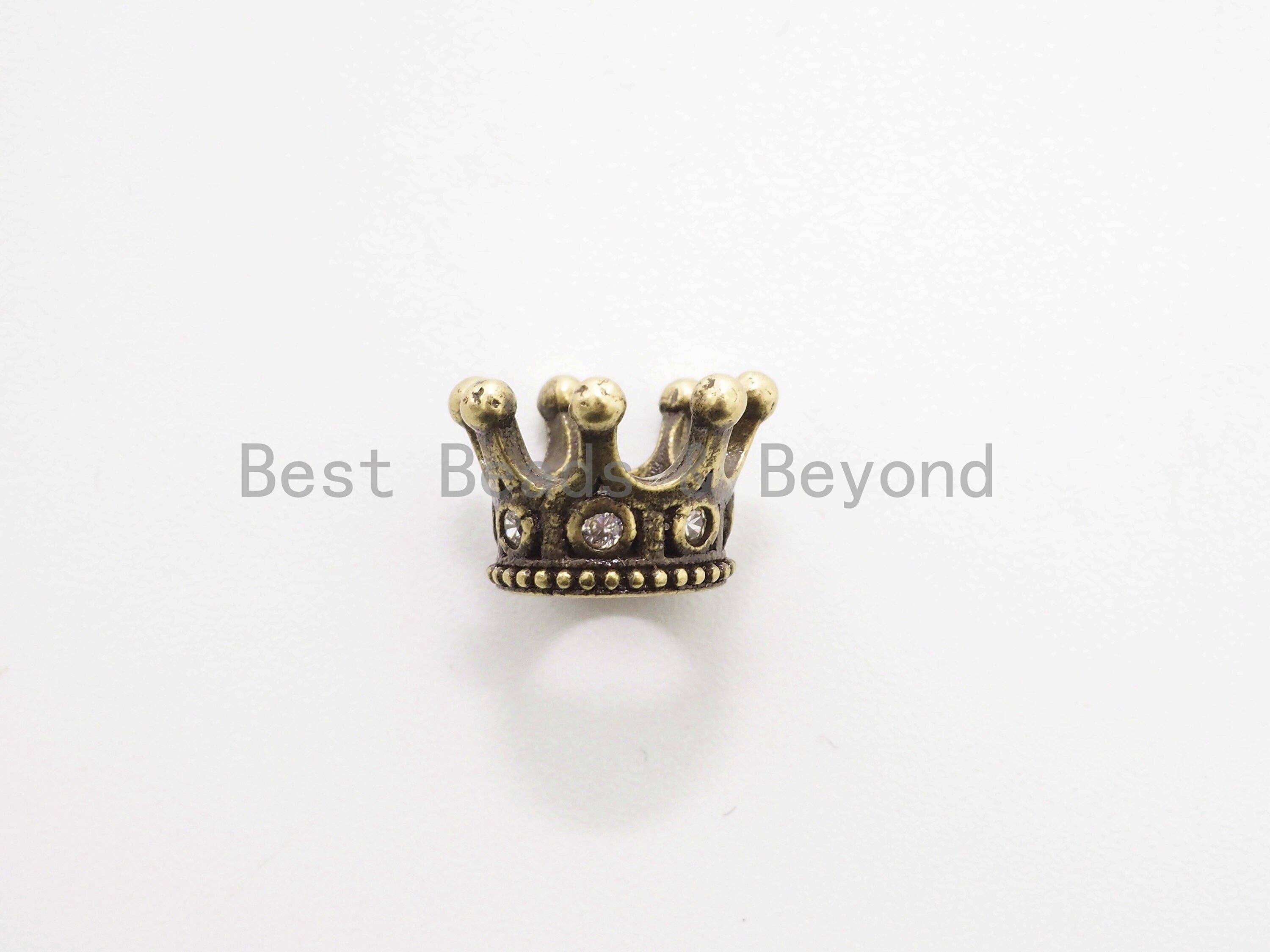 CZ Micro Pave Queen Crown Spacer Beads for Men's Bracelet, Cubic Zirconia Crown Cap Beads, CZ Large Hole Crown Charm, 11x7mm, sku#Y85