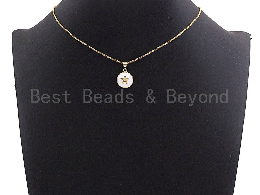 Gold Five Point Star On Colorful Enamel Round Coin Pendant, 18K Gold Filled Enamel Charm, Necklace Bracelet Pendant Charm,13x16mm,Sku#F1039