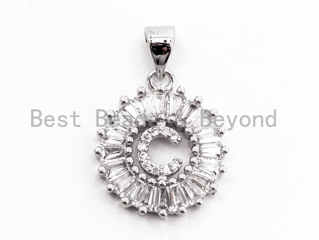 CZ Micro Pave Initial Letter C Charm/Pendent Beads,Cubic Zirconia Pave  Alphabet Beads Pendent, Gold/Silver Finish,16x18mm,sku#Z222