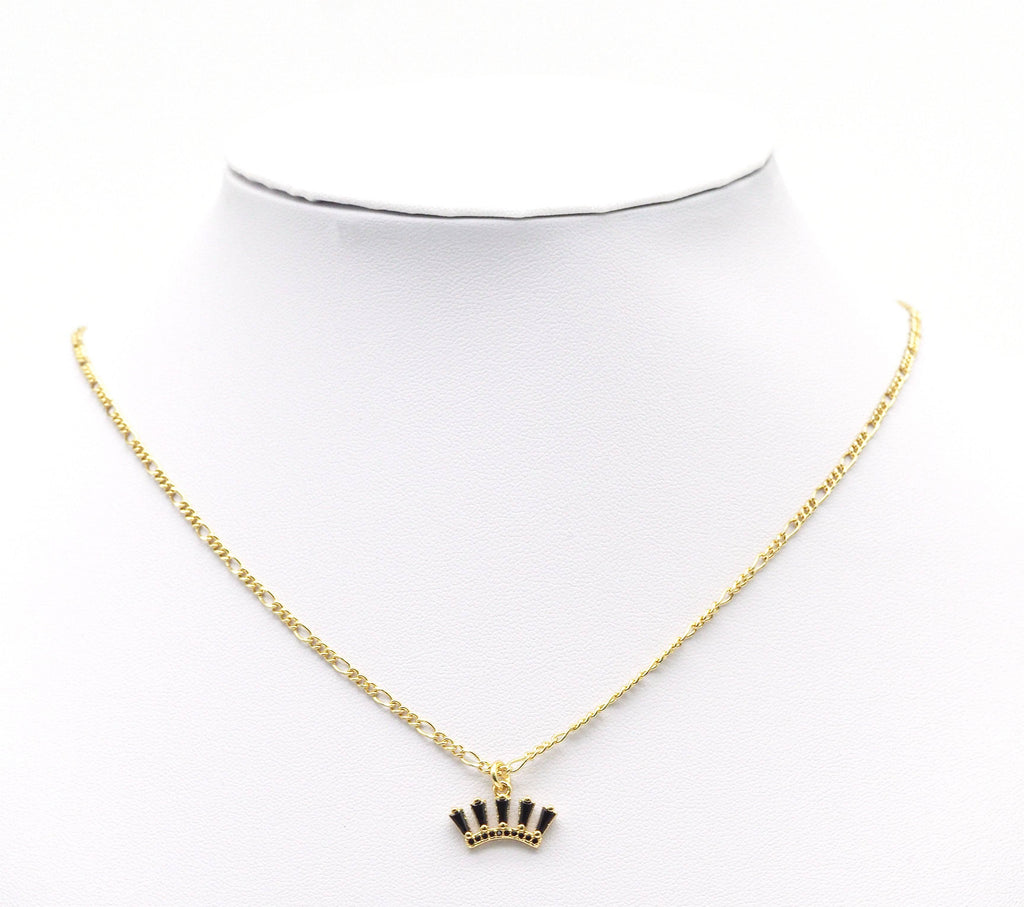 Gold Black CZ Crown Charm, Sku#LK663