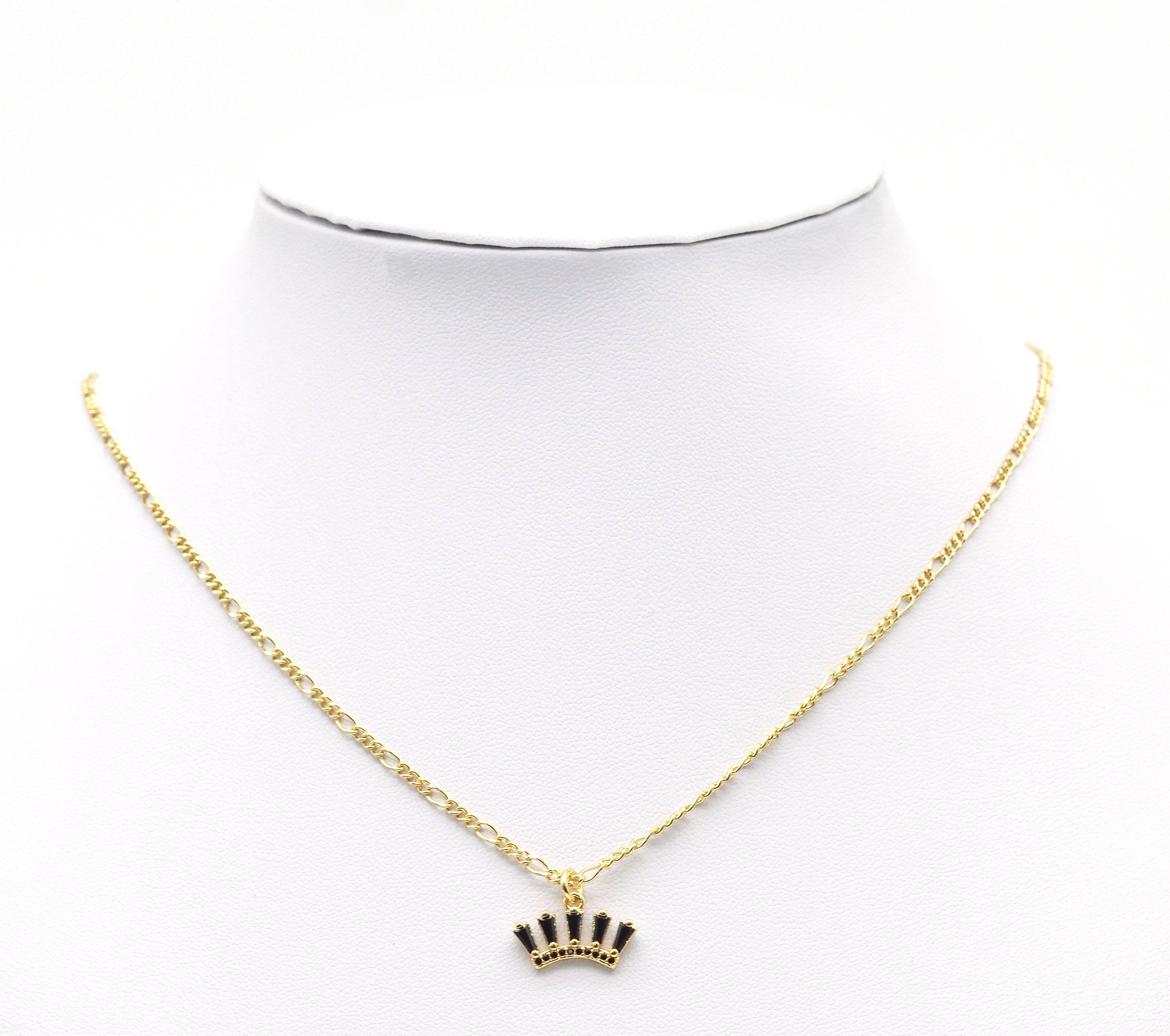 Gold Black CZ Crown Charm, Sku#LK663
