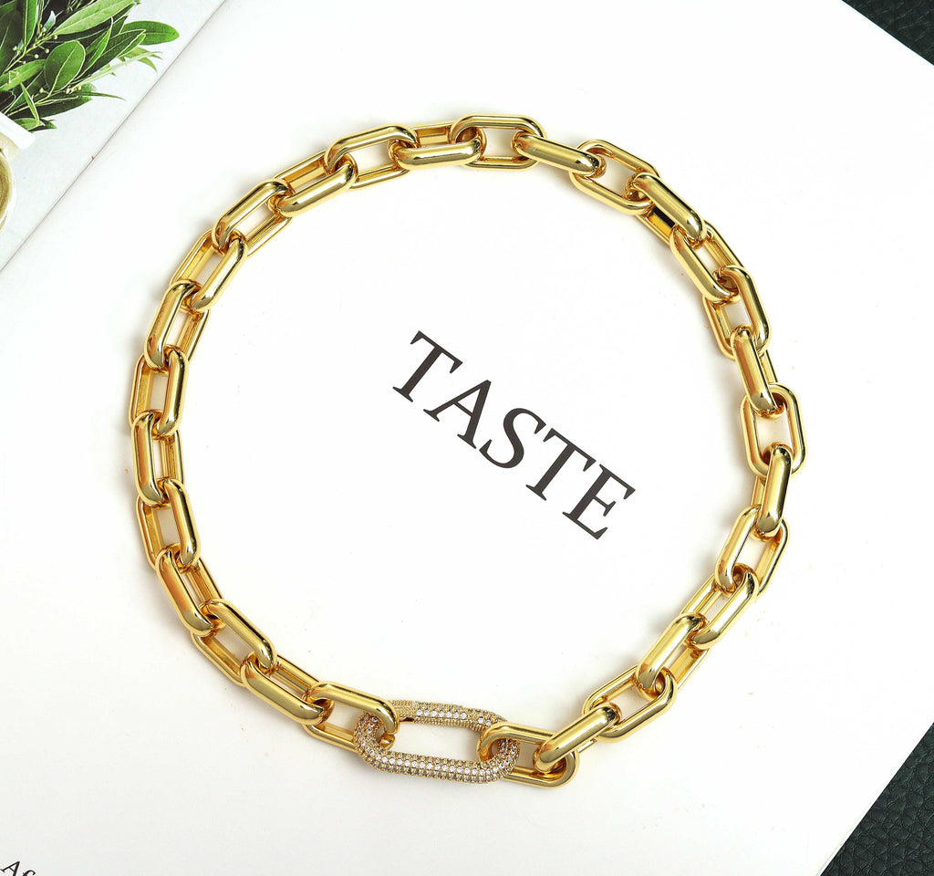 Chunky Chain Necklace with CZ Clasp, Sku#CL17