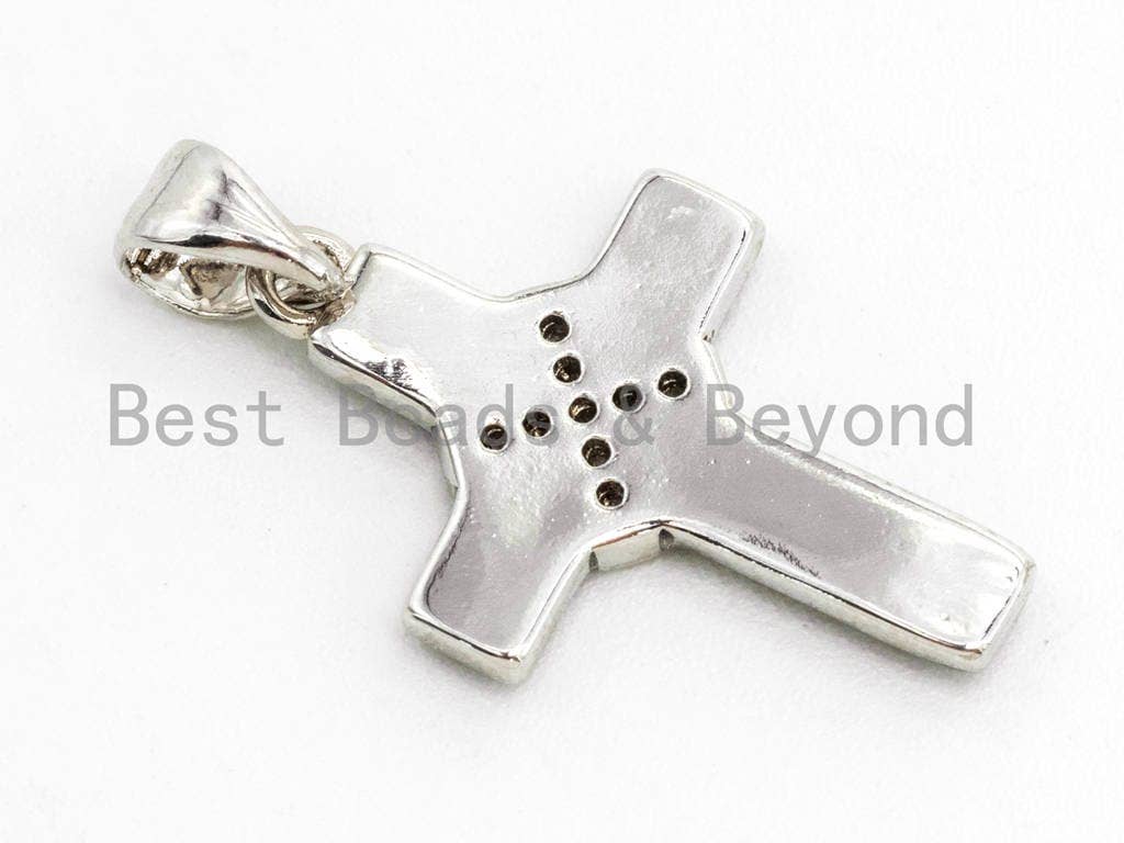 Abalone CZ Micro Pave Cross Pendant, 24K Gold Silver Plated, Cubic Zirconia Abalone Charm/Pendant, Jewelry Findings, 14x22mm, sku#Z44