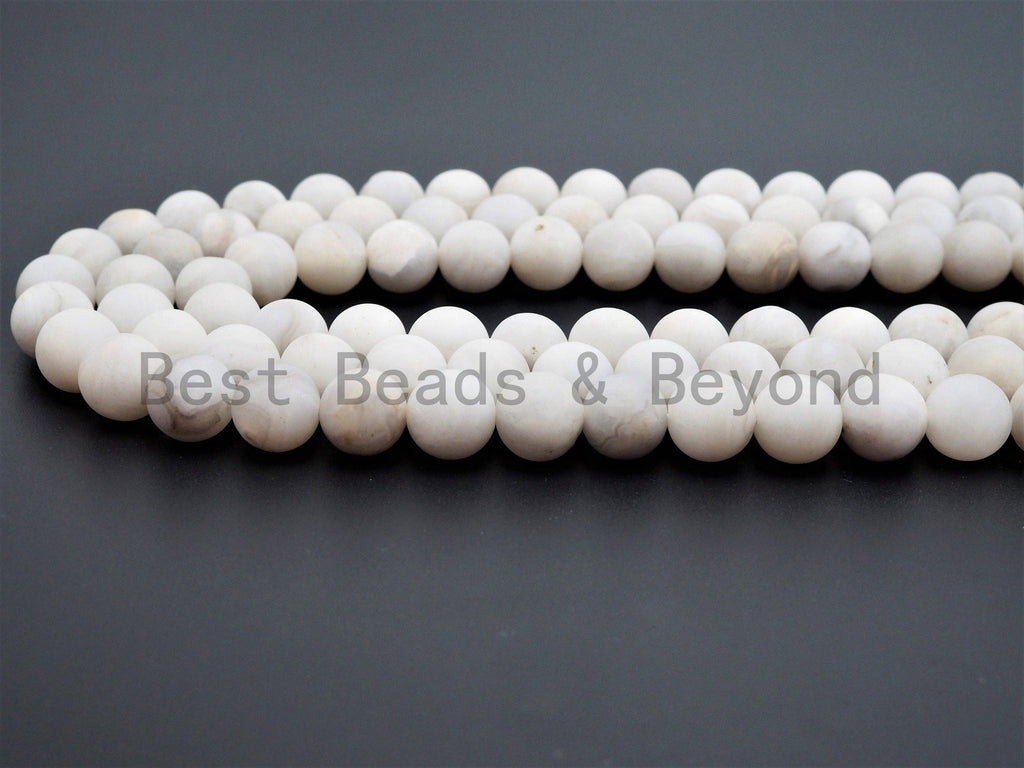 Natural white Lace Agate Beads, 6mm/8mm/10mm/12mm Smooth Matte Round Gemstone Beads, White Lace Agate Beads, 15.5'' Full Strand, SKU#U378