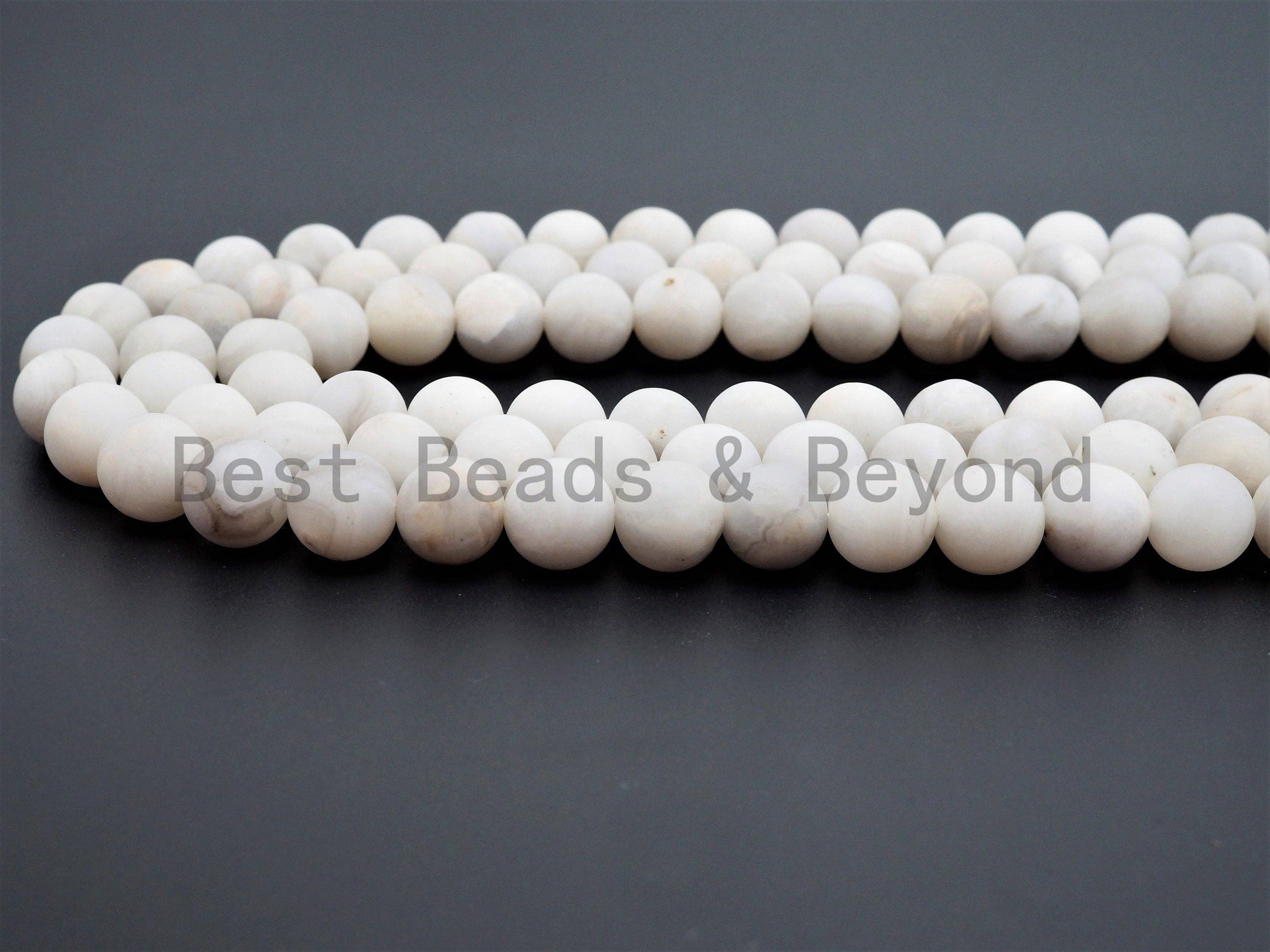 Natural white Lace Agate Beads, 6mm/8mm/10mm/12mm Smooth Matte Round Gemstone Beads, White Lace Agate Beads, 15.5'' Full Strand, SKU#U378