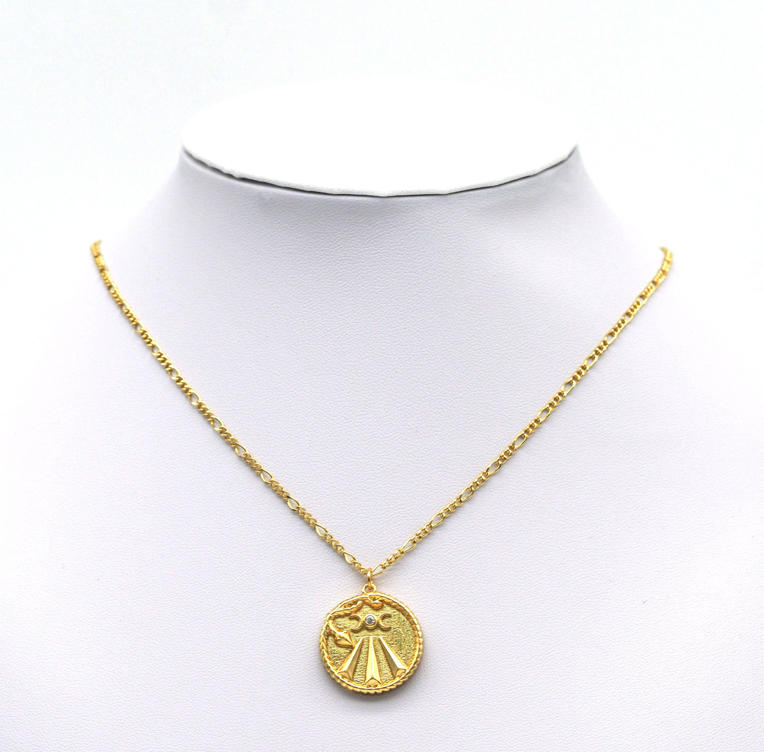 Gold CZ Embossed Snake On Round Coin Charm, Sku#F1501C