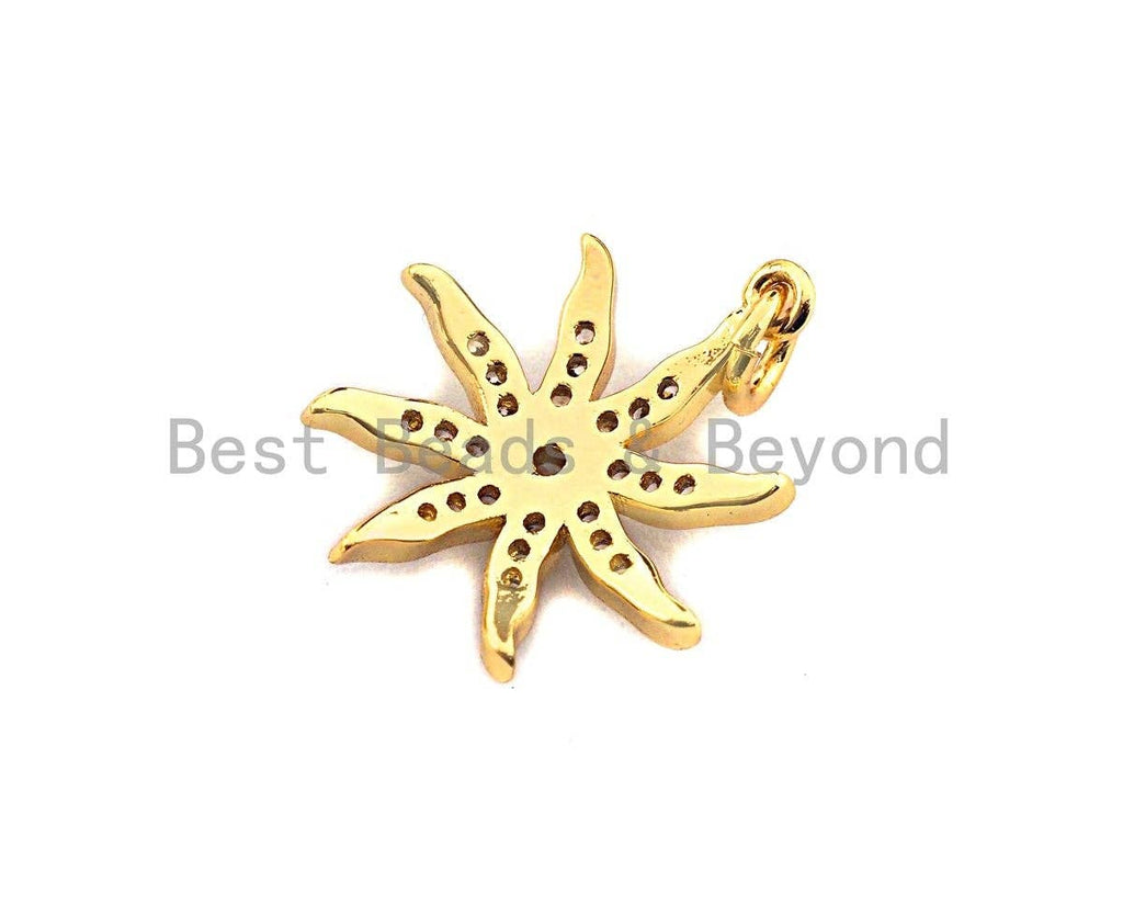 CZ Micro Pave Starburst Pendant, Clear Cubic Zirconia Pave Starfish Pendant/Charm, 18x20mm, sku#Z420