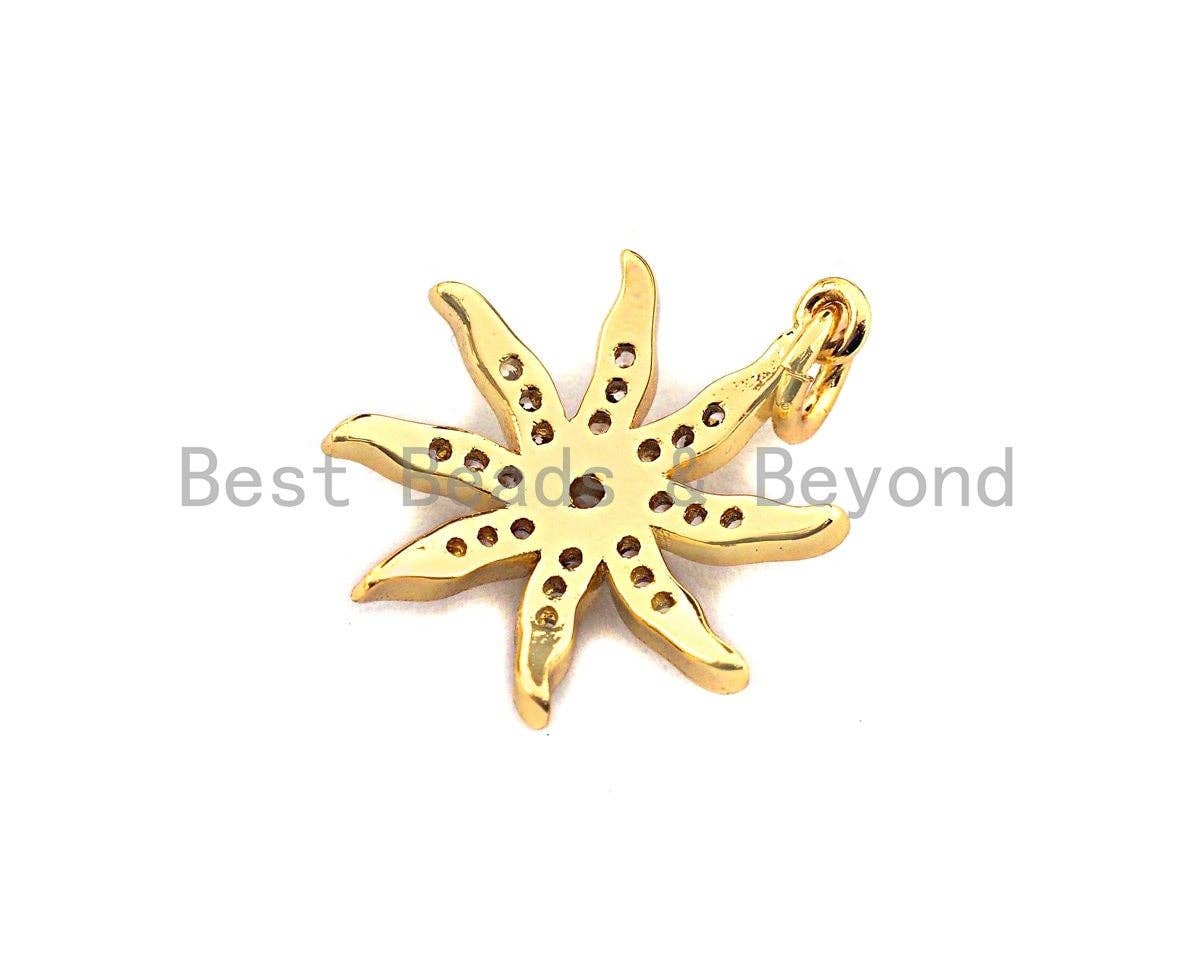 CZ Micro Pave Starburst Pendant, Clear Cubic Zirconia Pave Starfish Pendant/Charm, 18x20mm, sku#Z420