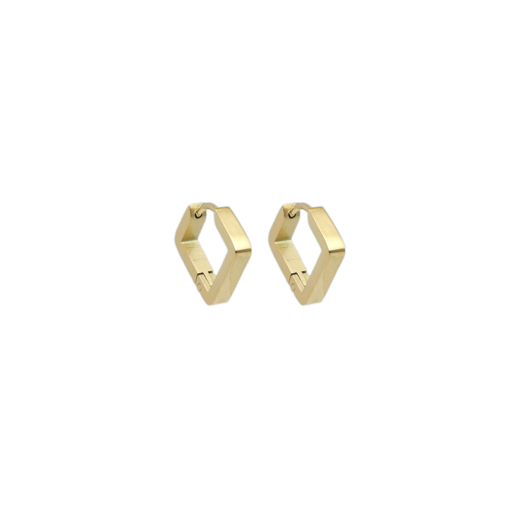 Gold Square Diamond Shape Geometry Huggie Earrings, Sku#A254