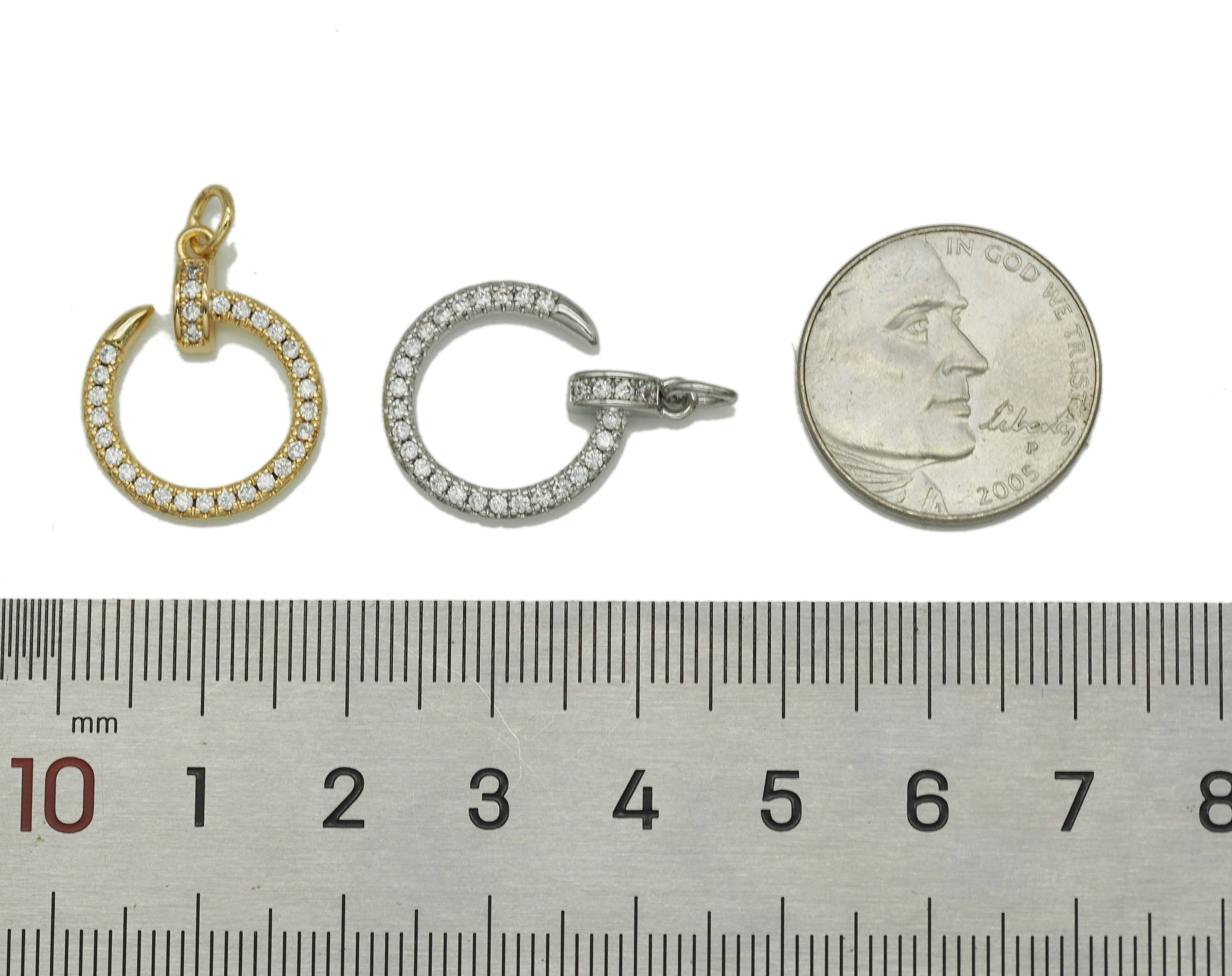 Gold silver CZ Nail Circle Charm, Sku#F1471