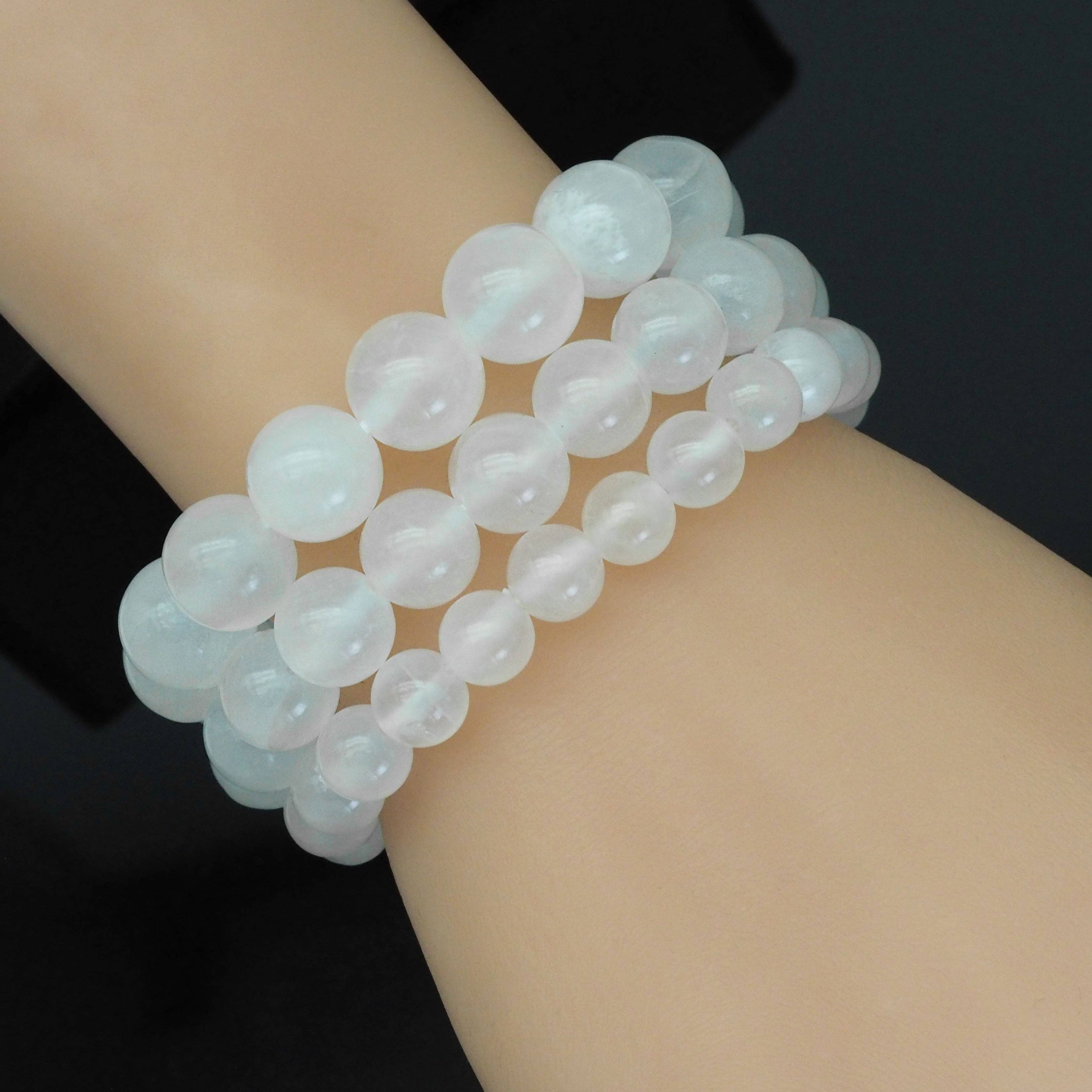 Genuine Gypsum Round Smooth Stretchy Bracelet, Sku#EF404