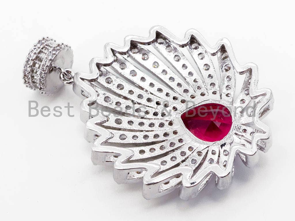 CZ Micro Pave Flower pendant with Teardrop Stone, SKU#L212