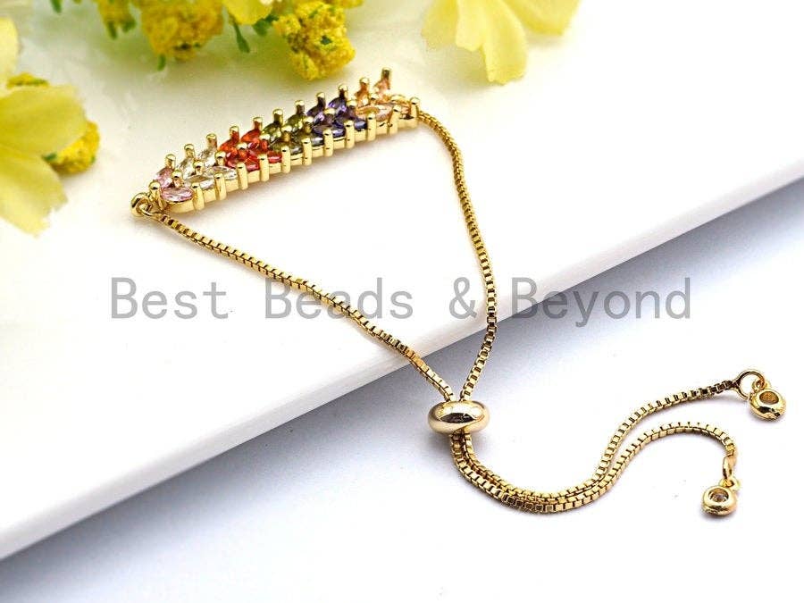 Rainbow CZ Micro Pave Ear Of Wheat Shape Connector for Bracelet/Necklace, Cz Space Connector, Jewelry Findings,9x43mm,sku#E476C