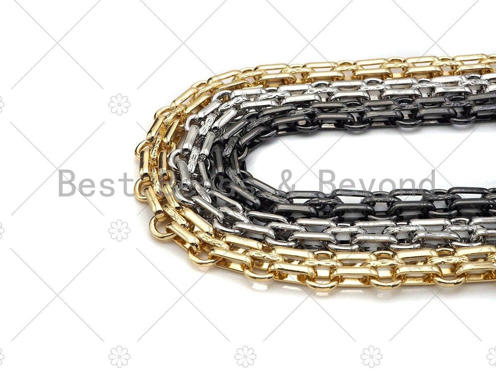 Chaîne Chunky Double Oval Link de Haute Qualité Faite à la Main, 18K Re