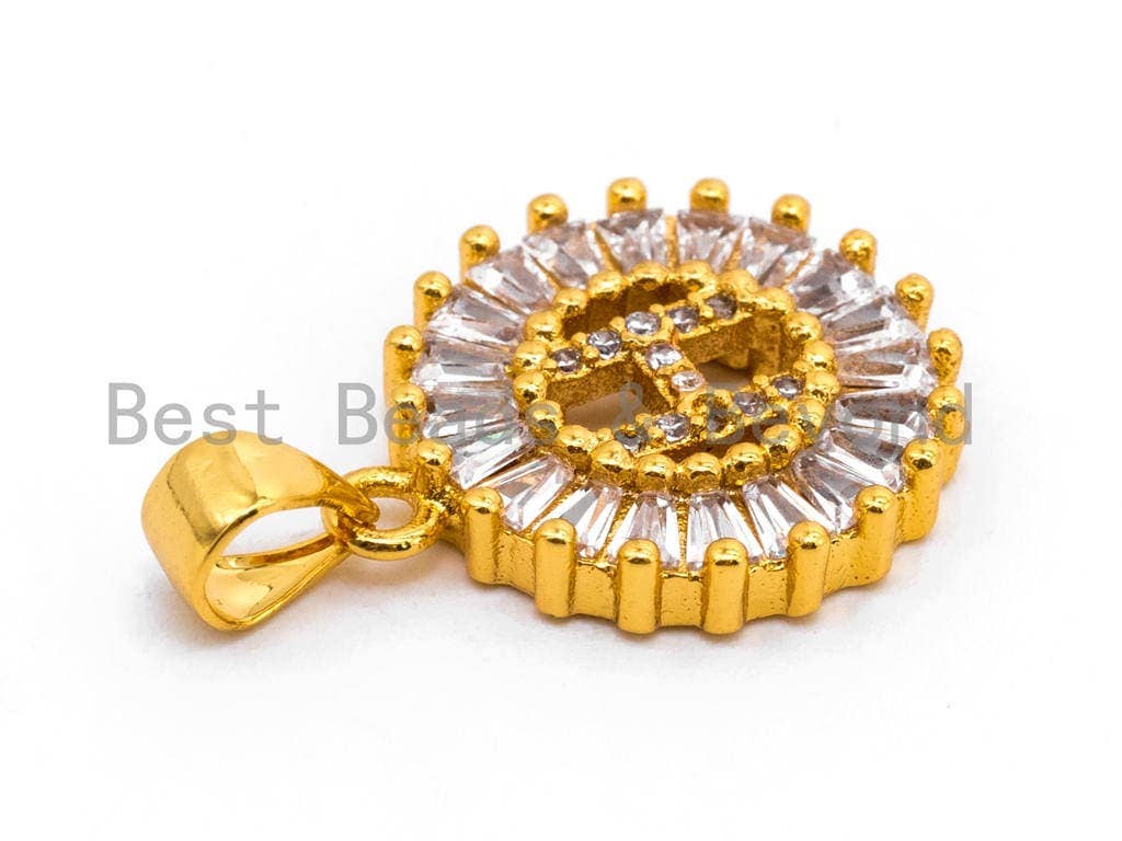 CZ Micro Pave Initial Letter H Charm/Pendent Beads,Cubic Zirconia Pave Alphabet Beads Pendent, Gold/Silver Finish,16x18mm,sku#Z227