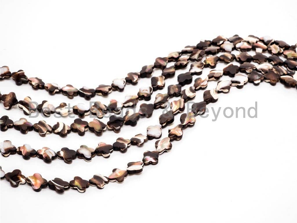 Natural Mother of Pearl beads, 8/10/12/15/18mm Brown Plated Mother of Pearl Four-leaf clover Beads strand, 16inch full strand, SKU#T40
