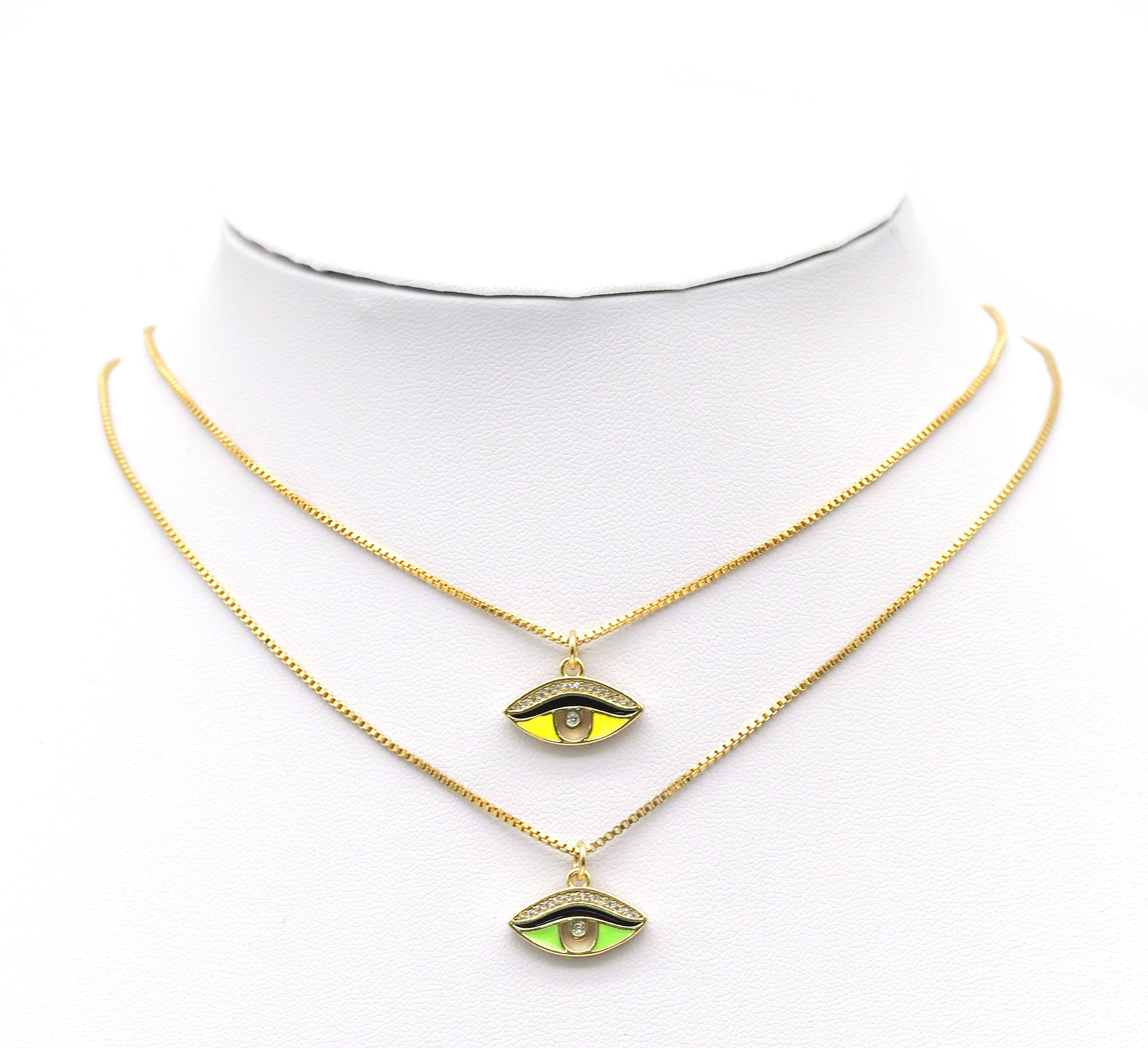 Colorful CZ Enamel Evil Eye Pendant, Sku#F1468C