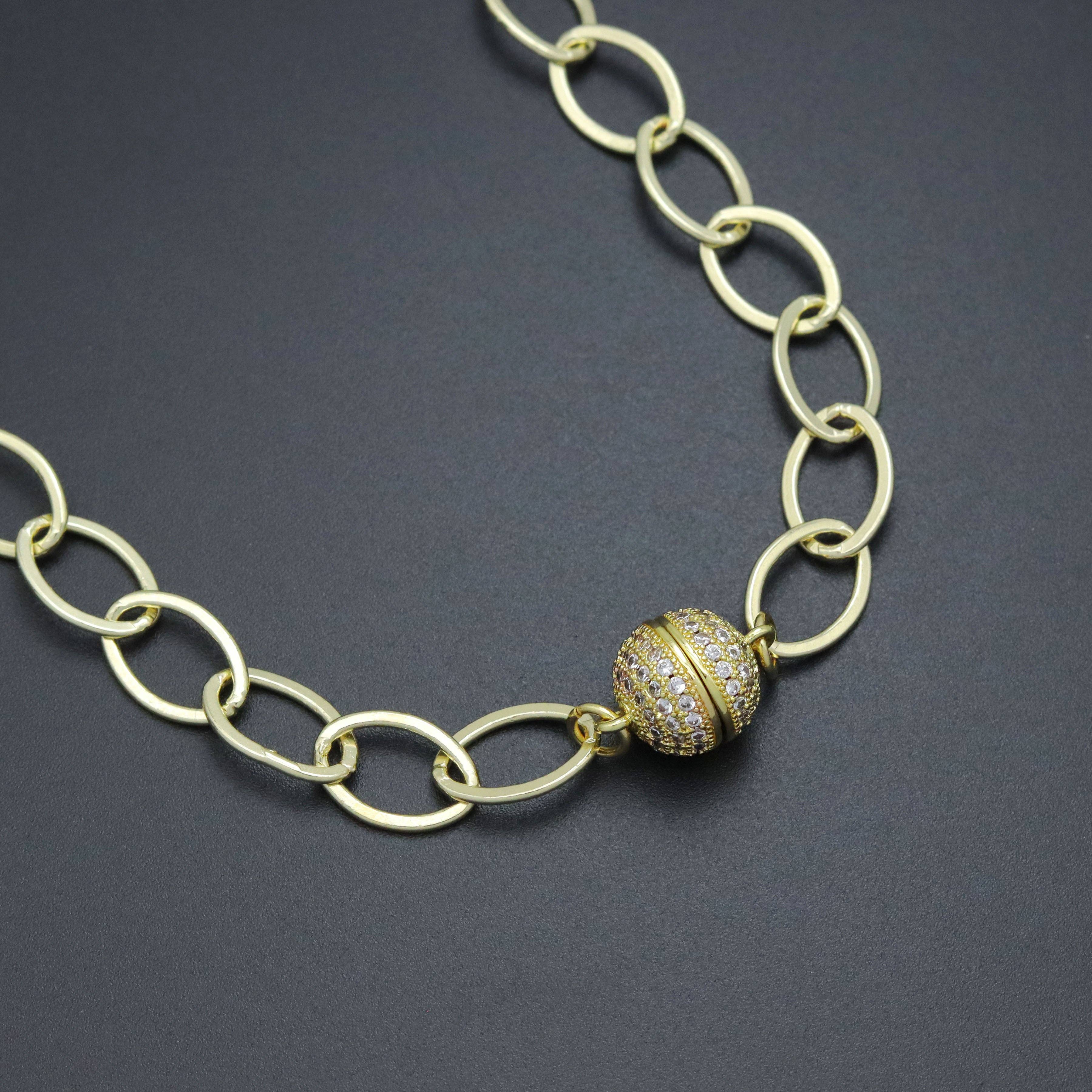 Gold Oval Link Magenetic Ball Necklace, Sku#EF624