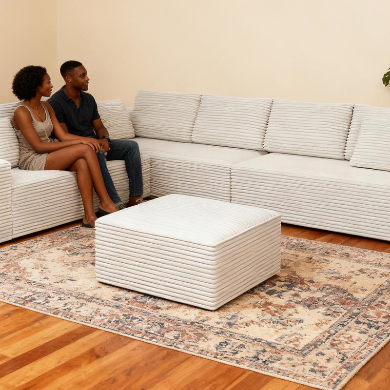 Luxury Corduroy Boneless Sofa with Matching Ottoman. This Footstool Is Suitable for Living Rooms, Bedrooms and Apartments. It Requires No Assembly and Is Made of Comfortable Flannel Fabric.