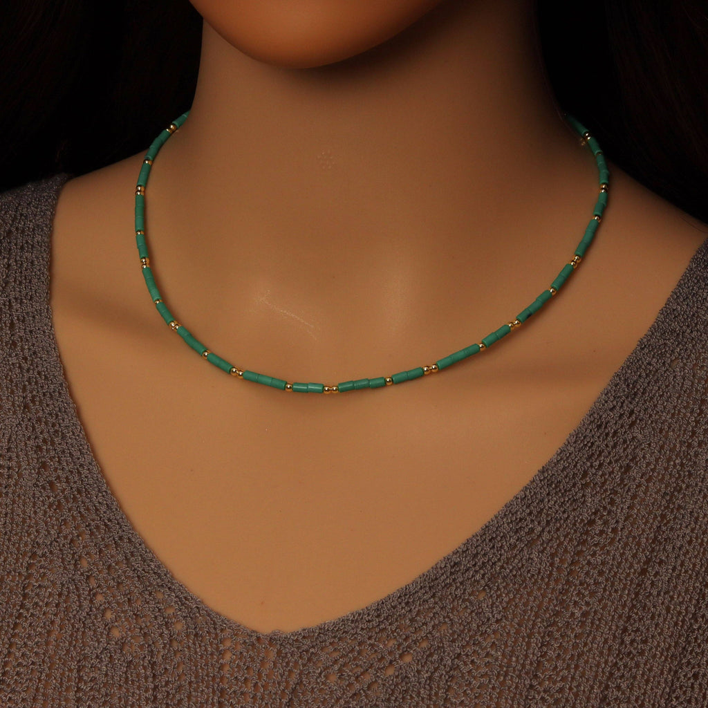 Green Turquoise stone beaded necklace, sku#EF563