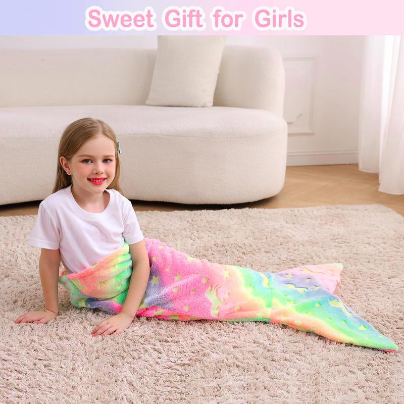 Kids Mermaid Tail Blanket - Mermaid Tail Blankets Glow in the Dark - Flannel Mermaid Blanket Gifts for Girls - Luminous Star Super Soft Tie Dye Girls Toys-Sleeping Bags
