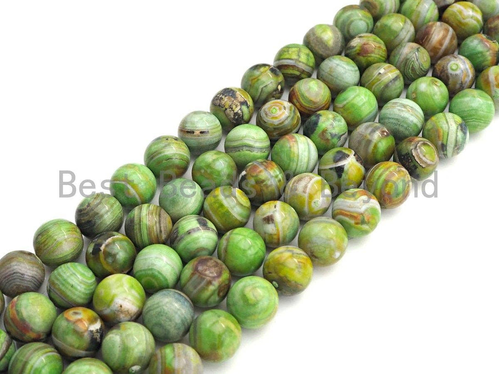 NEW Color!!! Natural Green Banded Agate Beads, Round 10mm Round Agate, 15.5" Full Strand, sku#U854
