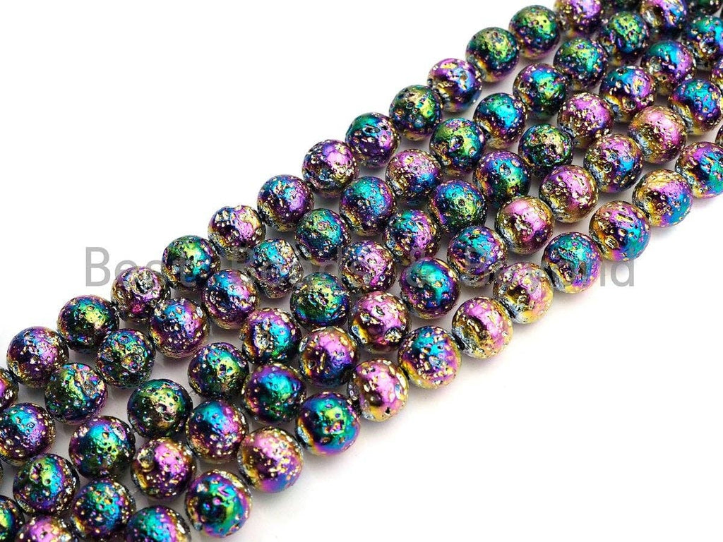 NEW COLOR!!! RAINBOW Plated Lava Round Beads, 8mm/10mm/12mm Rainbow Gemstone Beads, Wholesale Gemstone Beads, 15.5" Full Strand, sku#U873