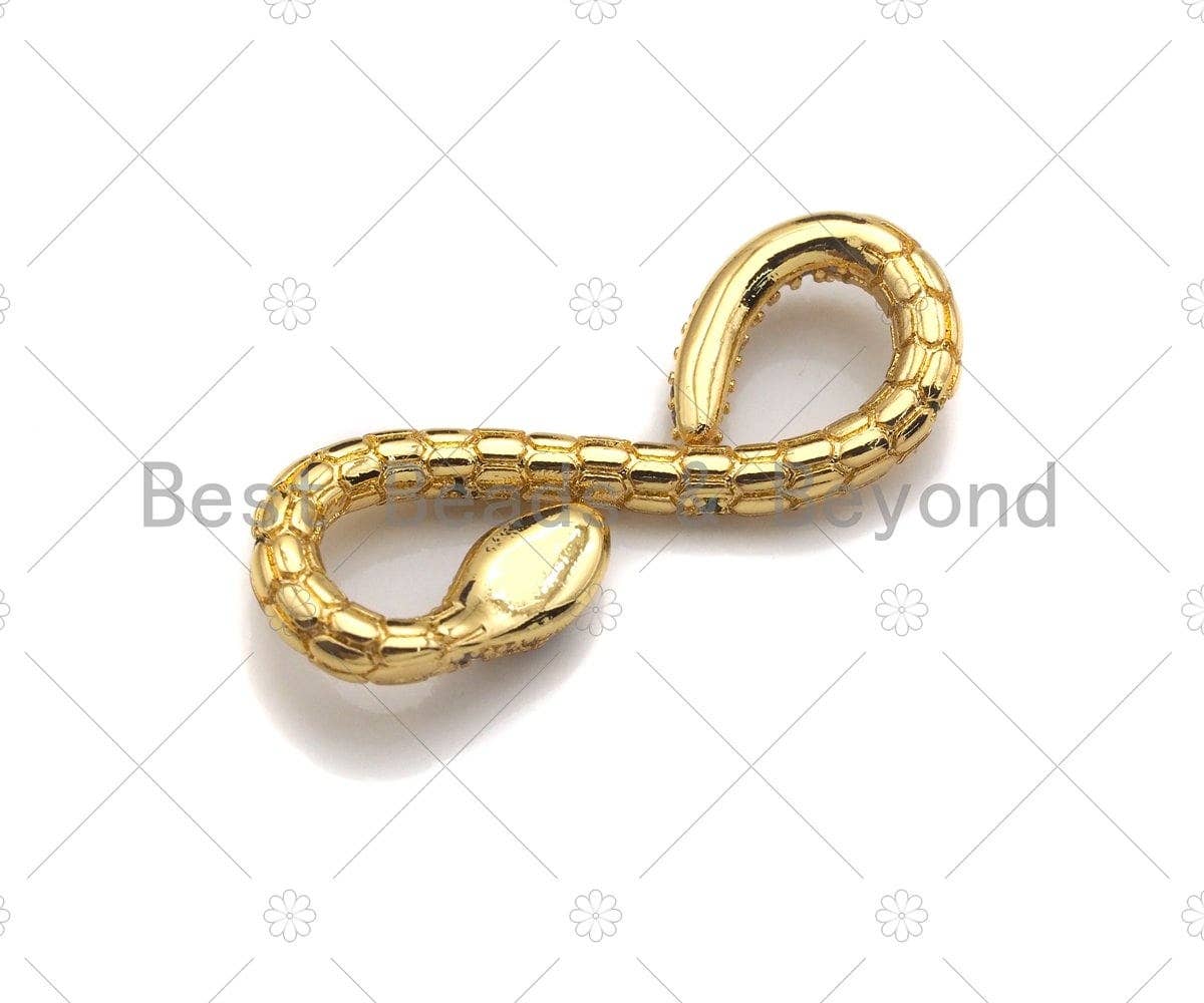 CZ Micro Pave Shiny Snake Shape Clasp, 18K Gold Filled Snake Charms, Animal Pendant, Snake Necklace Charm, 12x33mm, Sku#Z1184