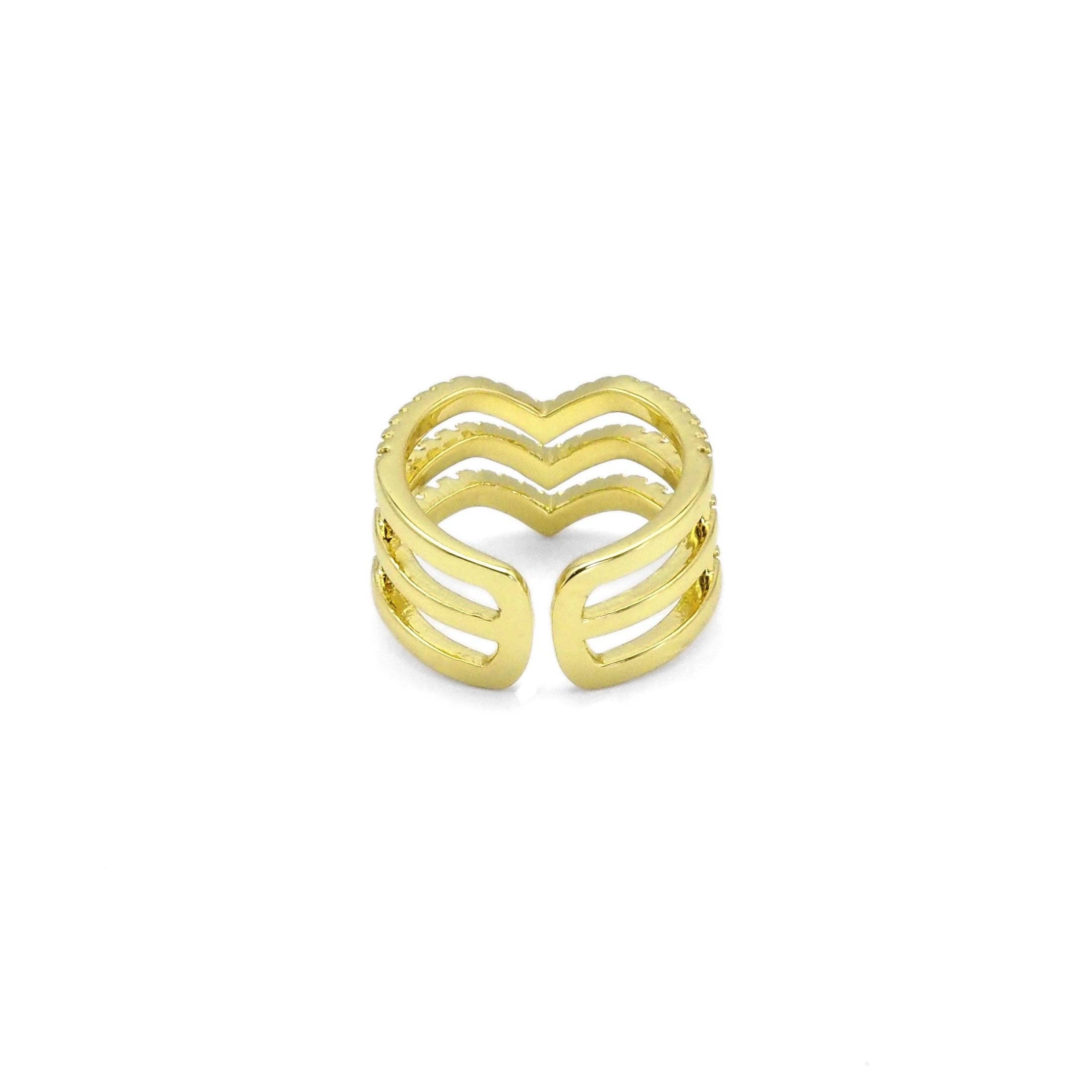 Gold CLear CZ Waveline Adjustable Ring, Sku#LD446