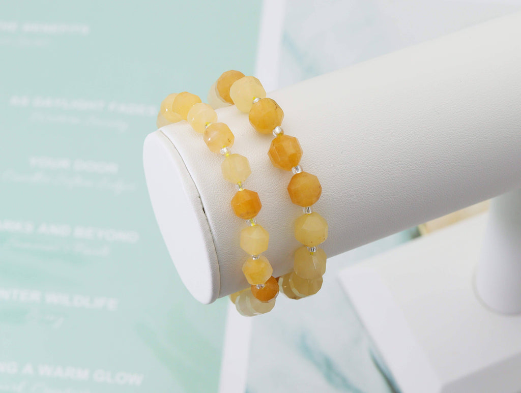 Double Point Yellow Jade Stretchy Bracelet, Sku#EF106