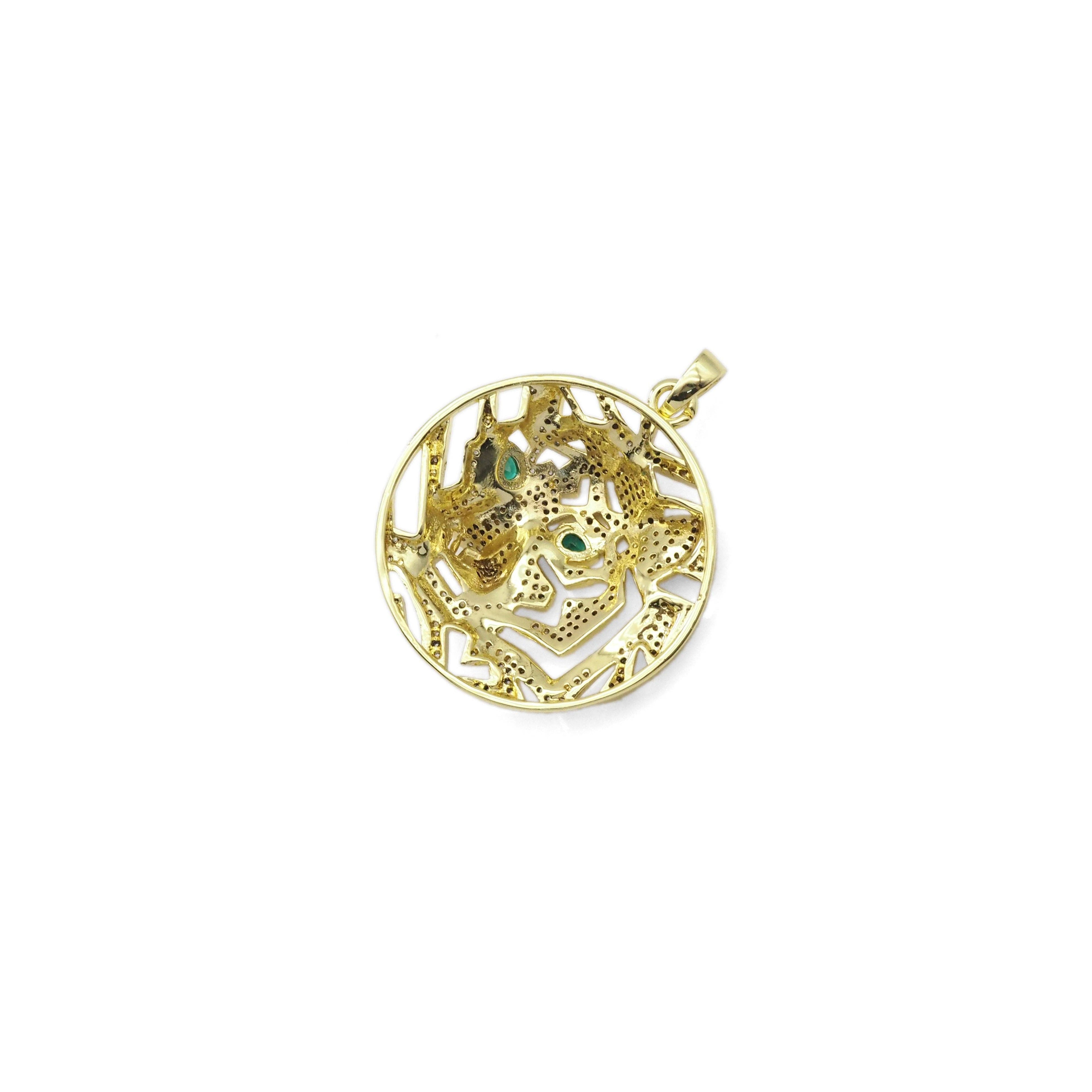 Clear CZ Gold Tiger Lion Head Pendant, Sku#LX318