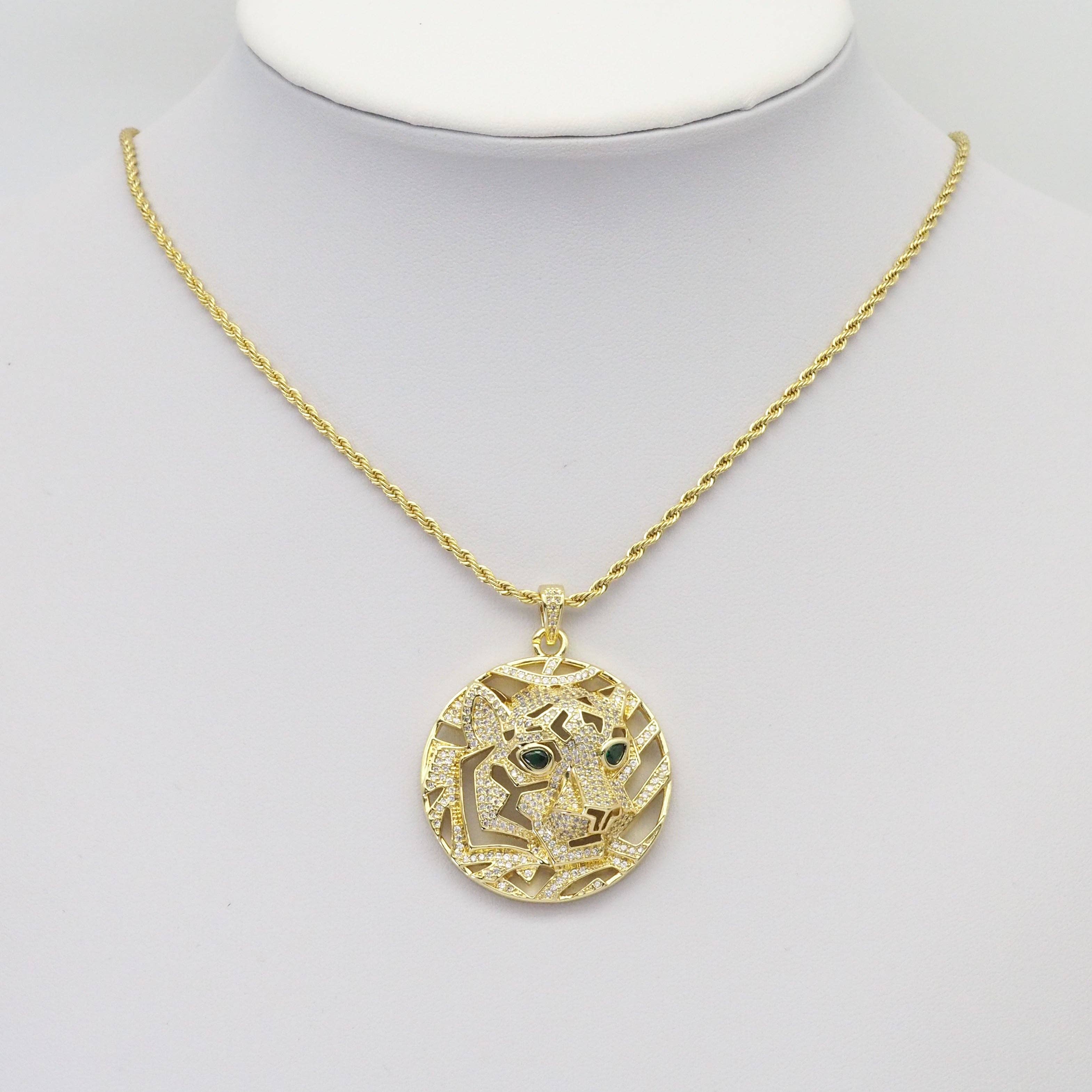 Clear CZ Gold Tiger Lion Head Pendant, Sku#LX318