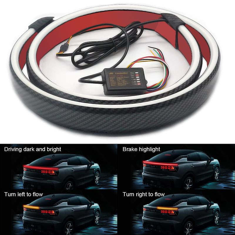 47-51In Dynamic White Yellow Carbon Fiber LED Spoiler Light Car Trunk Spoiler Roof Lip Kit Car Rear Spoiler Light Strip 12V