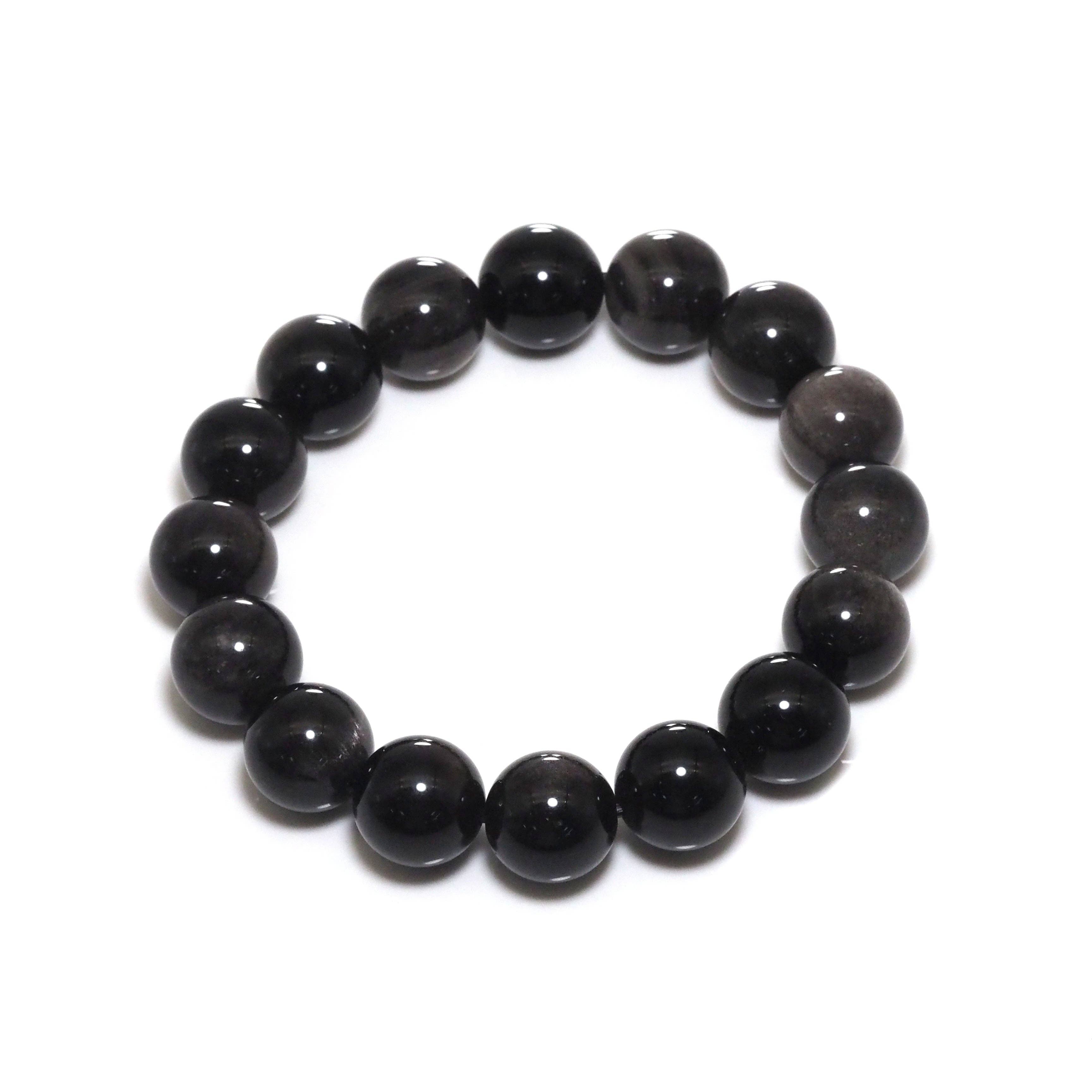 Genuine Silver Obsidian Round Smooth Stretchy Bracelet, 8mm/10mm/12mm, Sku#EF300