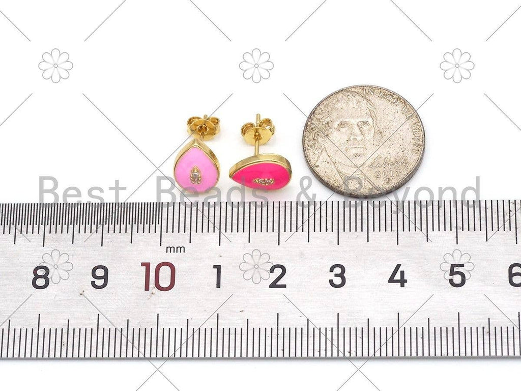 CZ Enamel Teardrop Shape Earrings, Sku#O68C