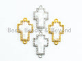 CZ Micro Pave Cross Connector with Mother of Pearl, Cubic Zirconia Space Connector, CZ Pearl Shell Charm 12x20mm, 1pc,SKU#Z25
