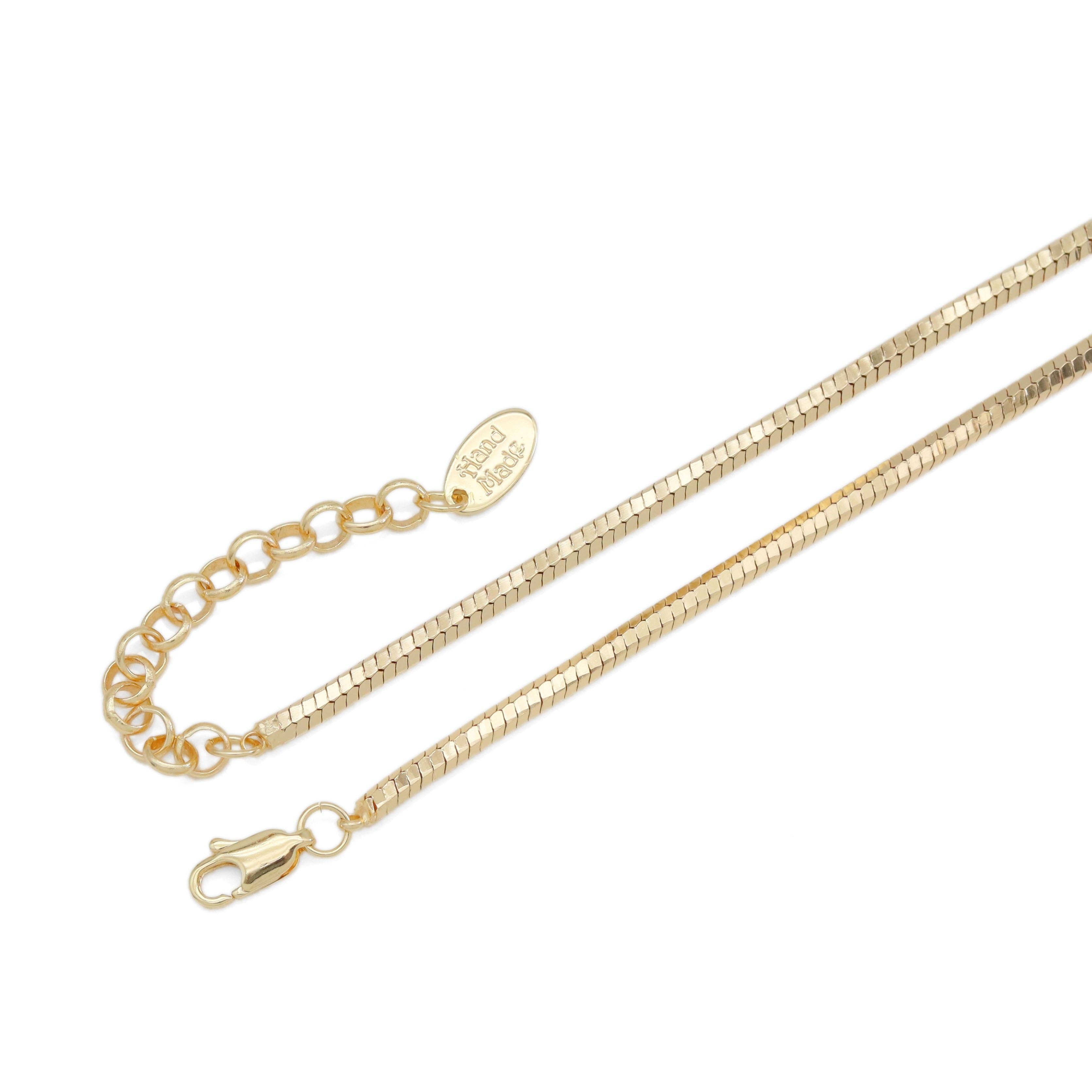 Gold Snake Chain Love Peace Sign Necklace, Sku#EF531