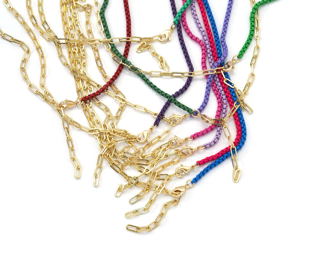 Gold Paperclip Colorful Enamel Box chain Necklace, sku#EF195