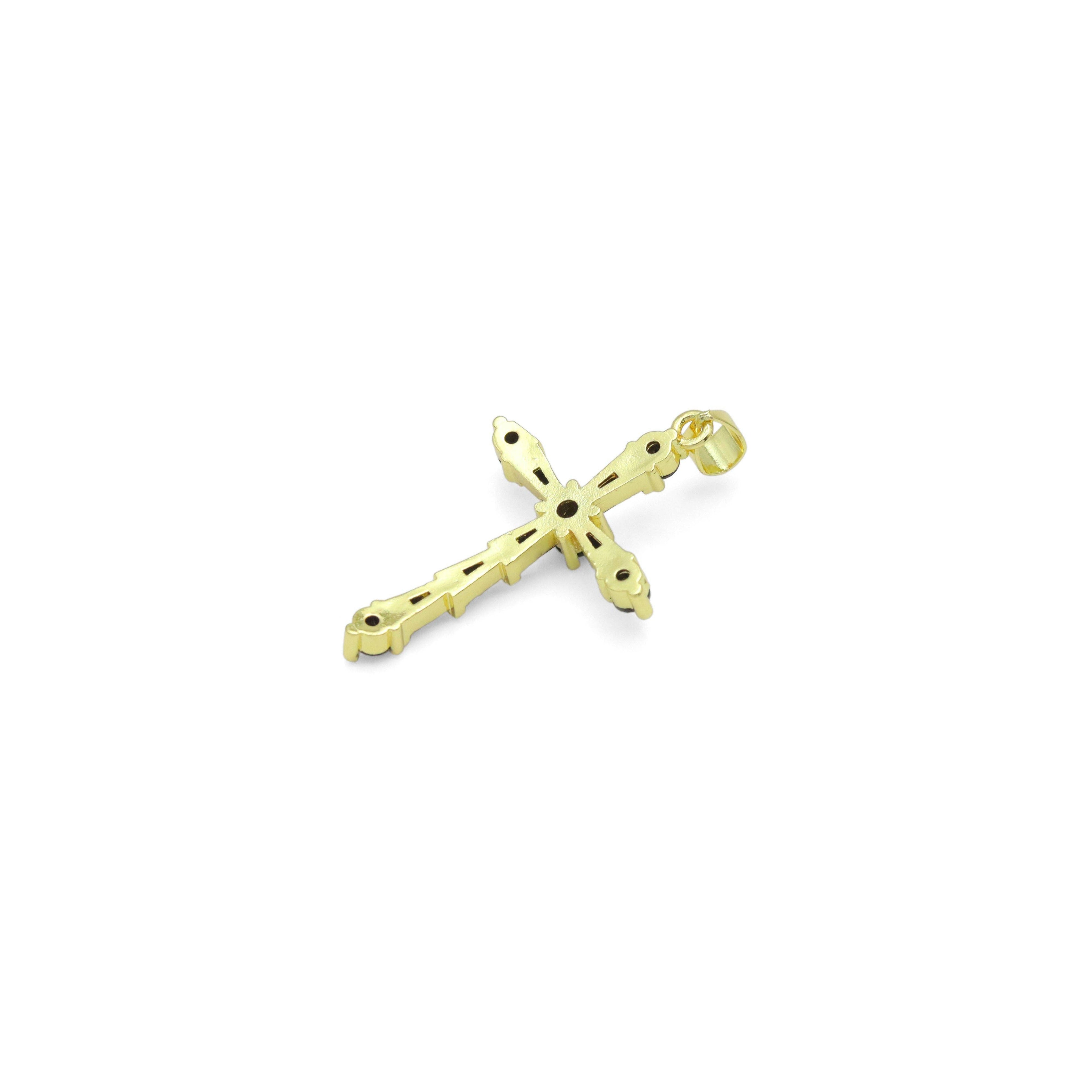 Pink Black Baguette CZ Cross Shape Charm Pendant, Sku#LK1049