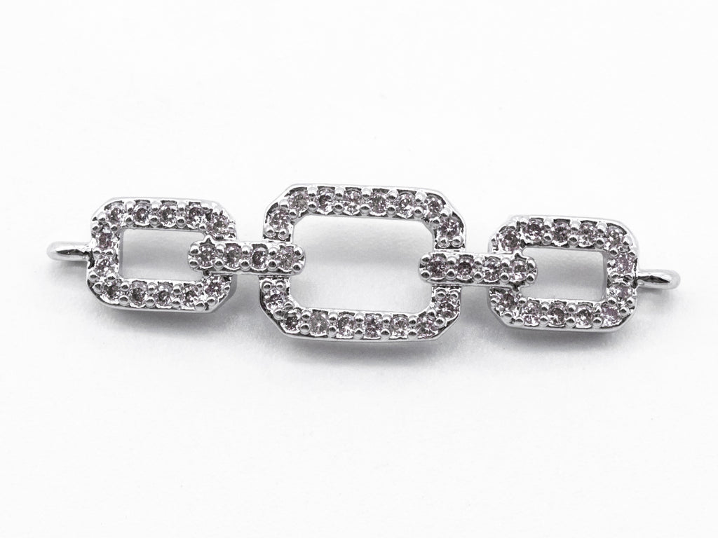 CZ Micro Pave Triple Rings Chain Shaped Connector, Cubic Zirconia Necklace Bracelet Chain Connector in Rose Gold, 28x6mm,sku#E295C