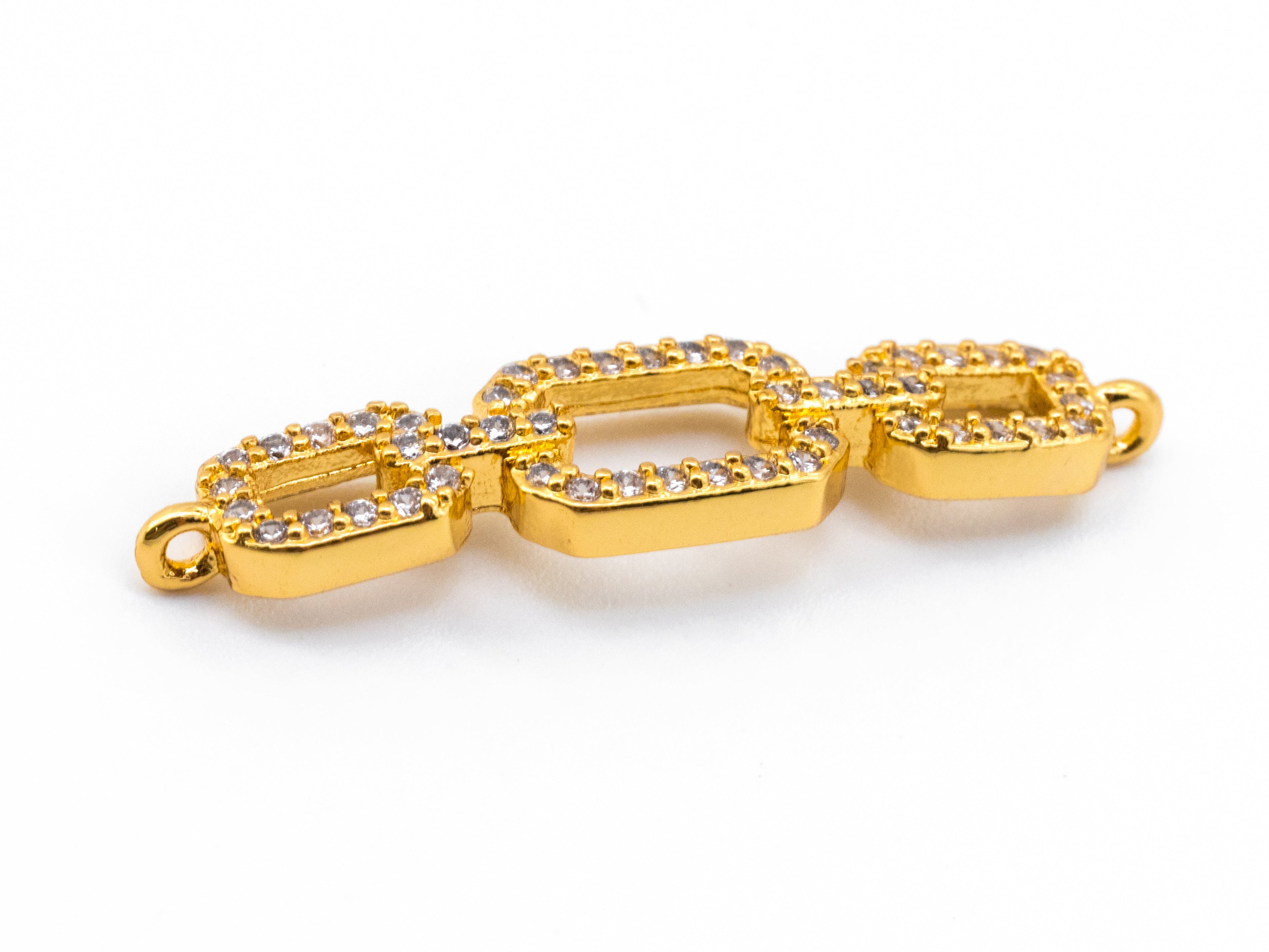 CZ Micro Pave Triple Rings Chain Shaped Connector, Cubic Zirconia Necklace Bracelet Chain Connector in Rose Gold, 28x6mm,sku#E295C