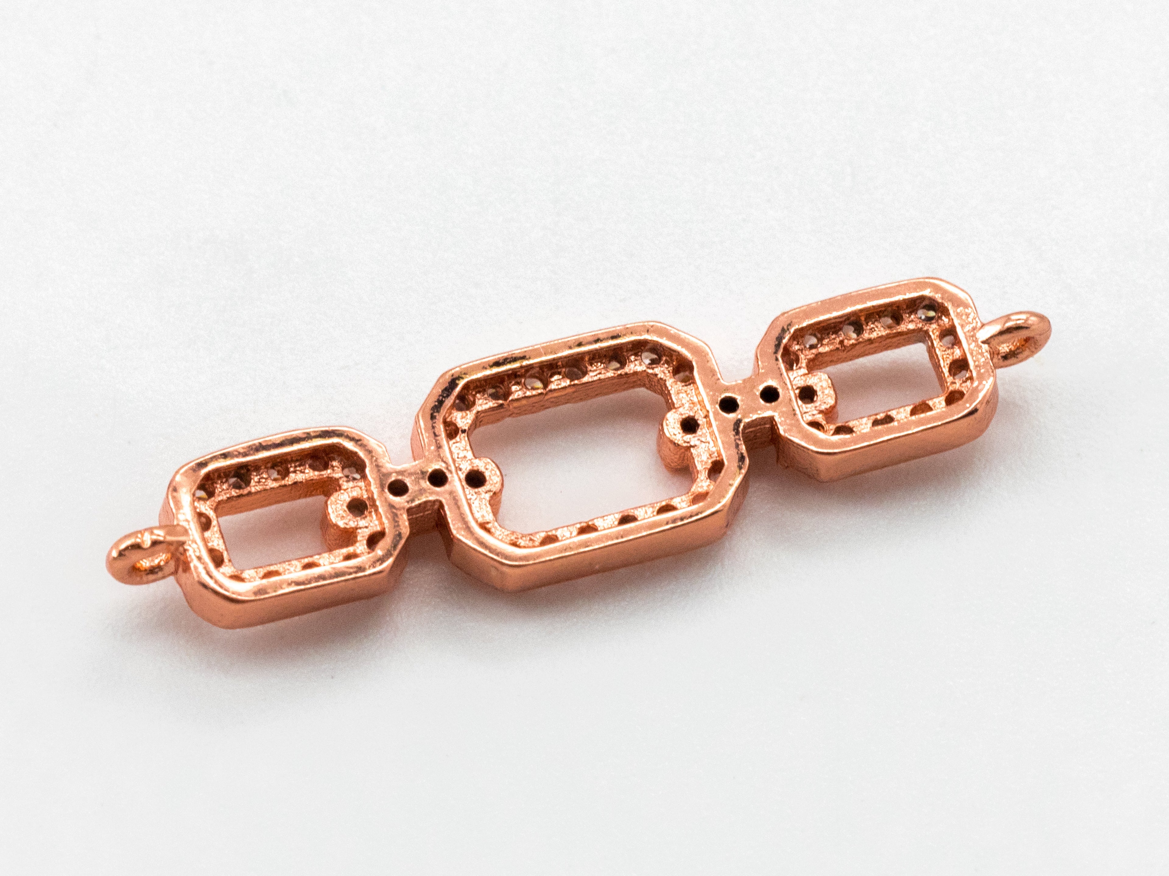 CZ Micro Pave Triple Rings Chain Shaped Connector, Cubic Zirconia Necklace Bracelet Chain Connector in Rose Gold, 28x6mm,sku#E295C