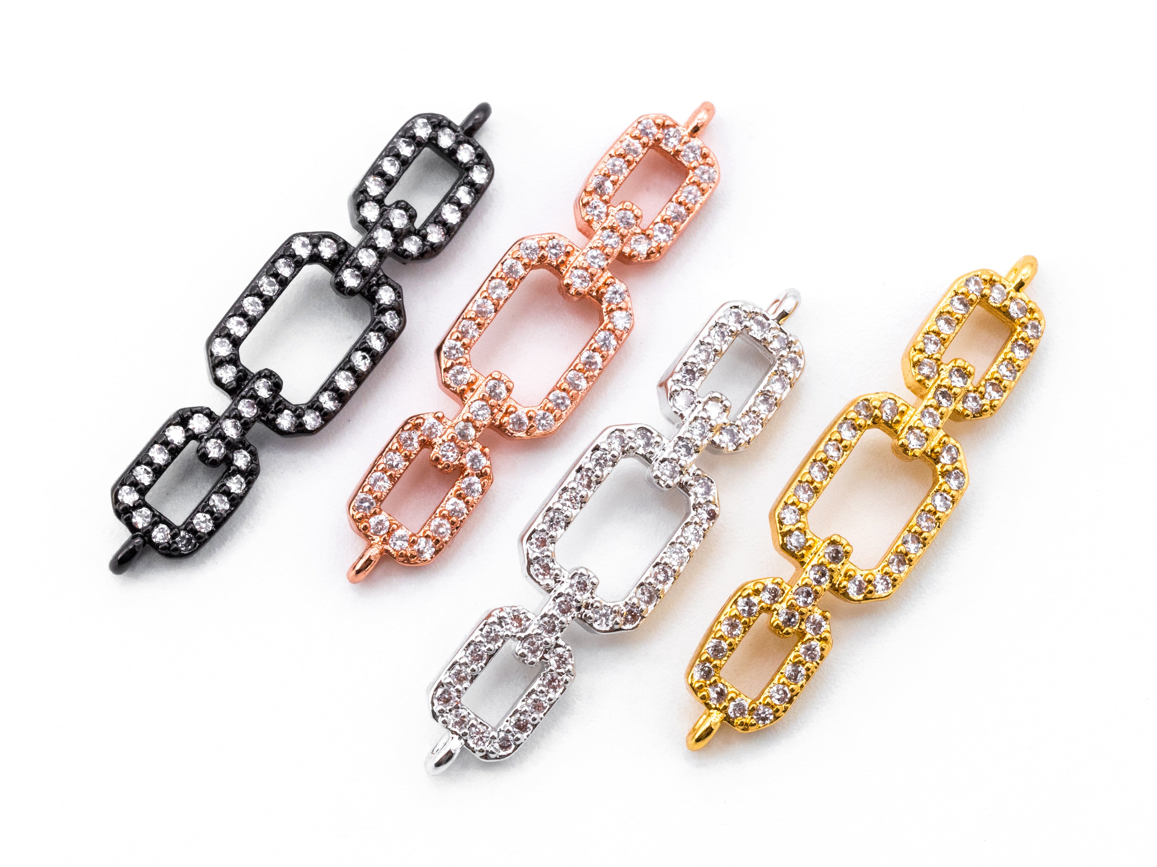 CZ Micro Pave Triple Rings Chain Shaped Connector, Cubic Zirconia Necklace Bracelet Chain Connector in Rose Gold, 28x6mm,sku#E295C