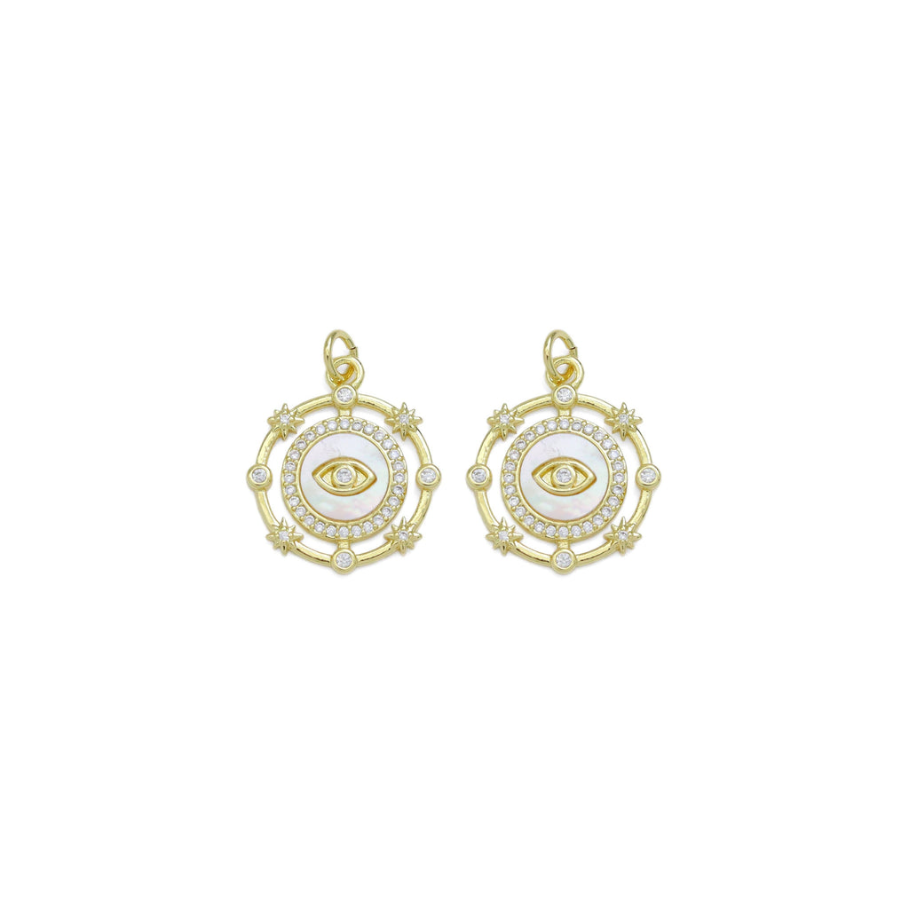 CZ Evil Eye mother of pearl Coin Charm, Sku#LK922
