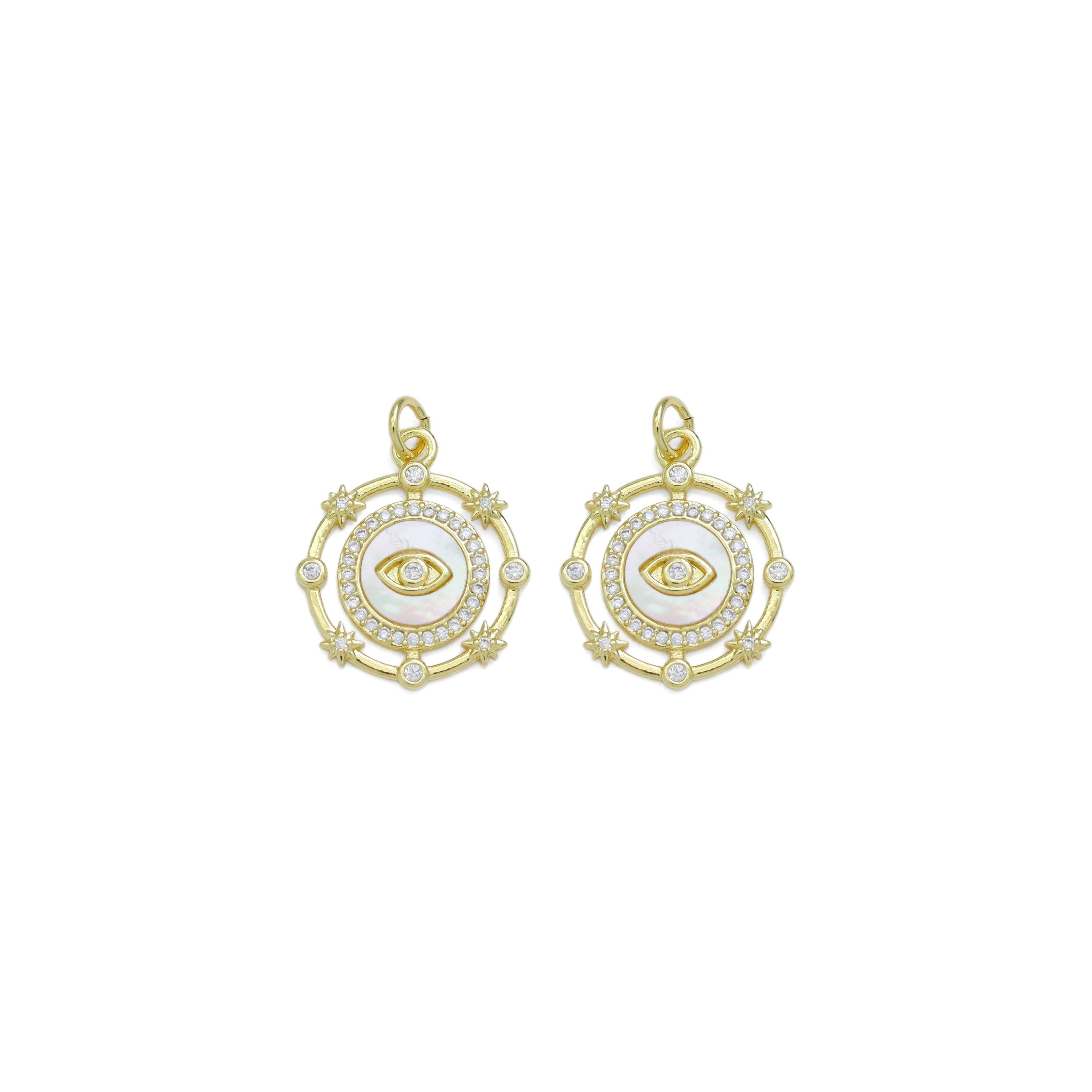 CZ Evil Eye mother of pearl Coin Charm, Sku#LK922