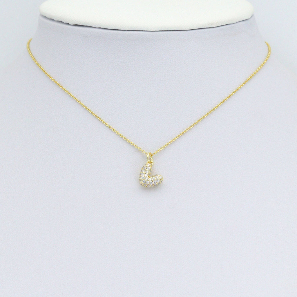 Clear CZ Gold puffy Heart Charm Pendant, Sku#LK1107