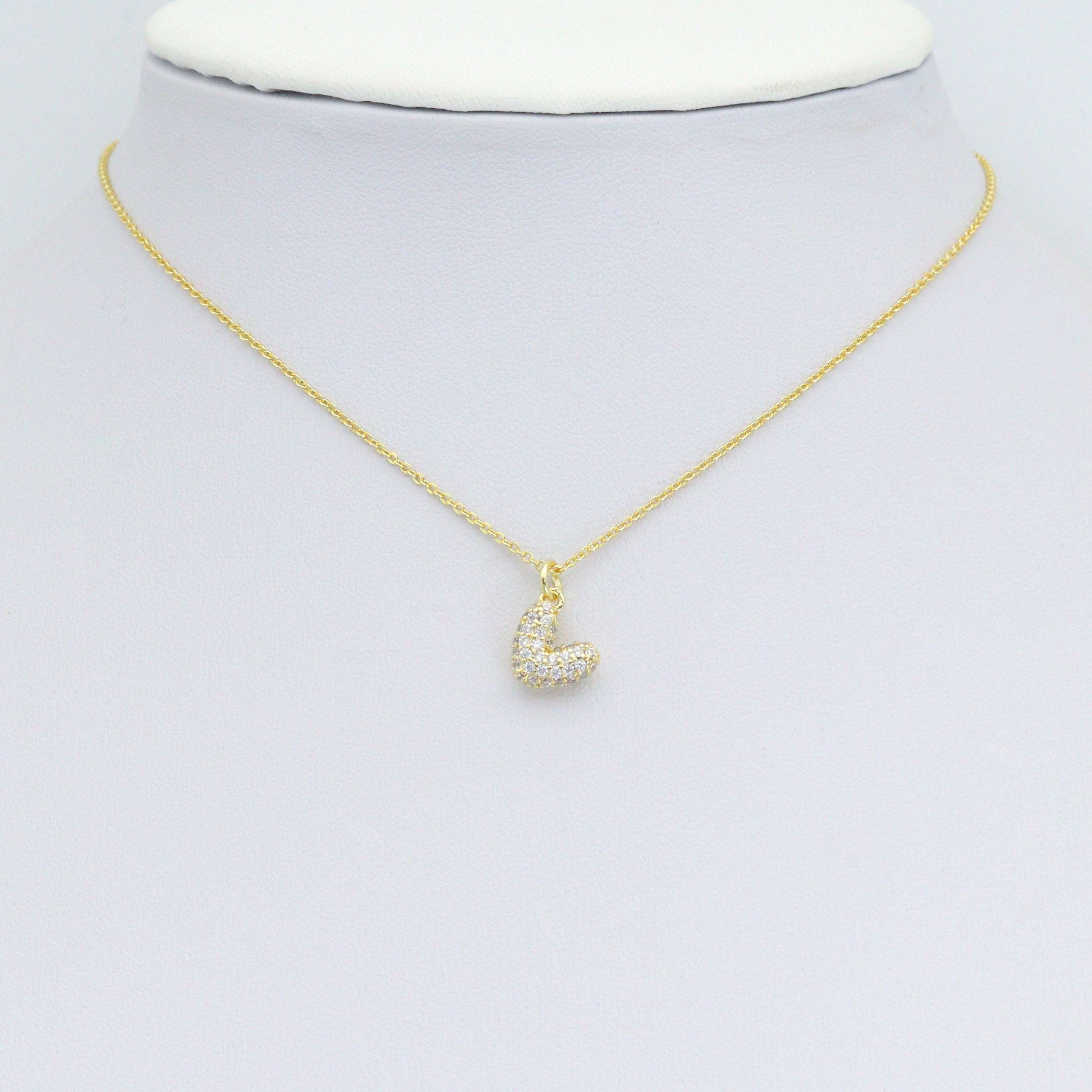 Clear CZ Gold puffy Heart Charm Pendant, Sku#LK1107