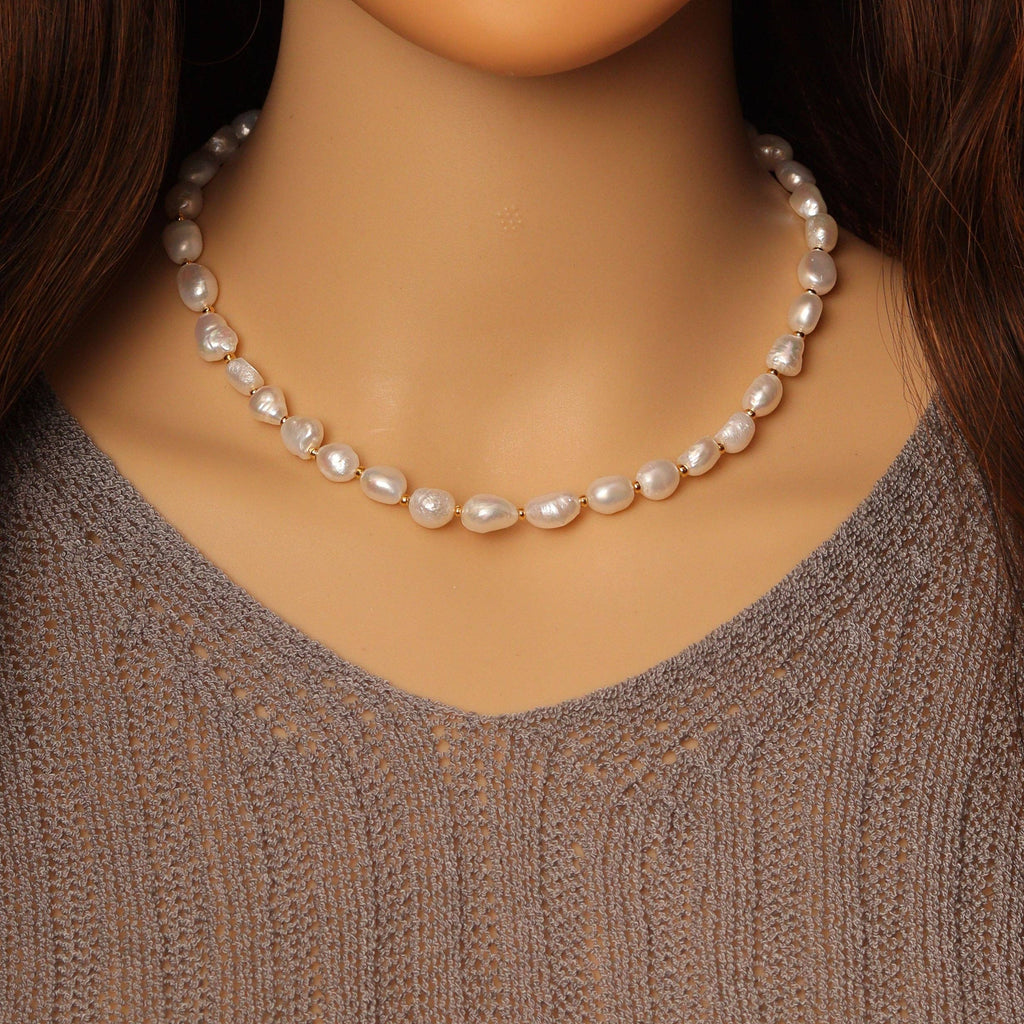 Gold Spacer Pearl necklace, Sku#EF342