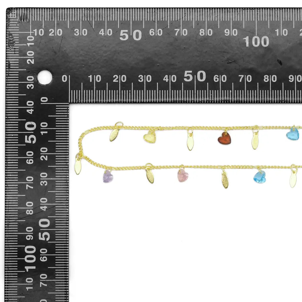 Gold Filled Colorful CZ Heart Link Chain By Yard,sku#HX11