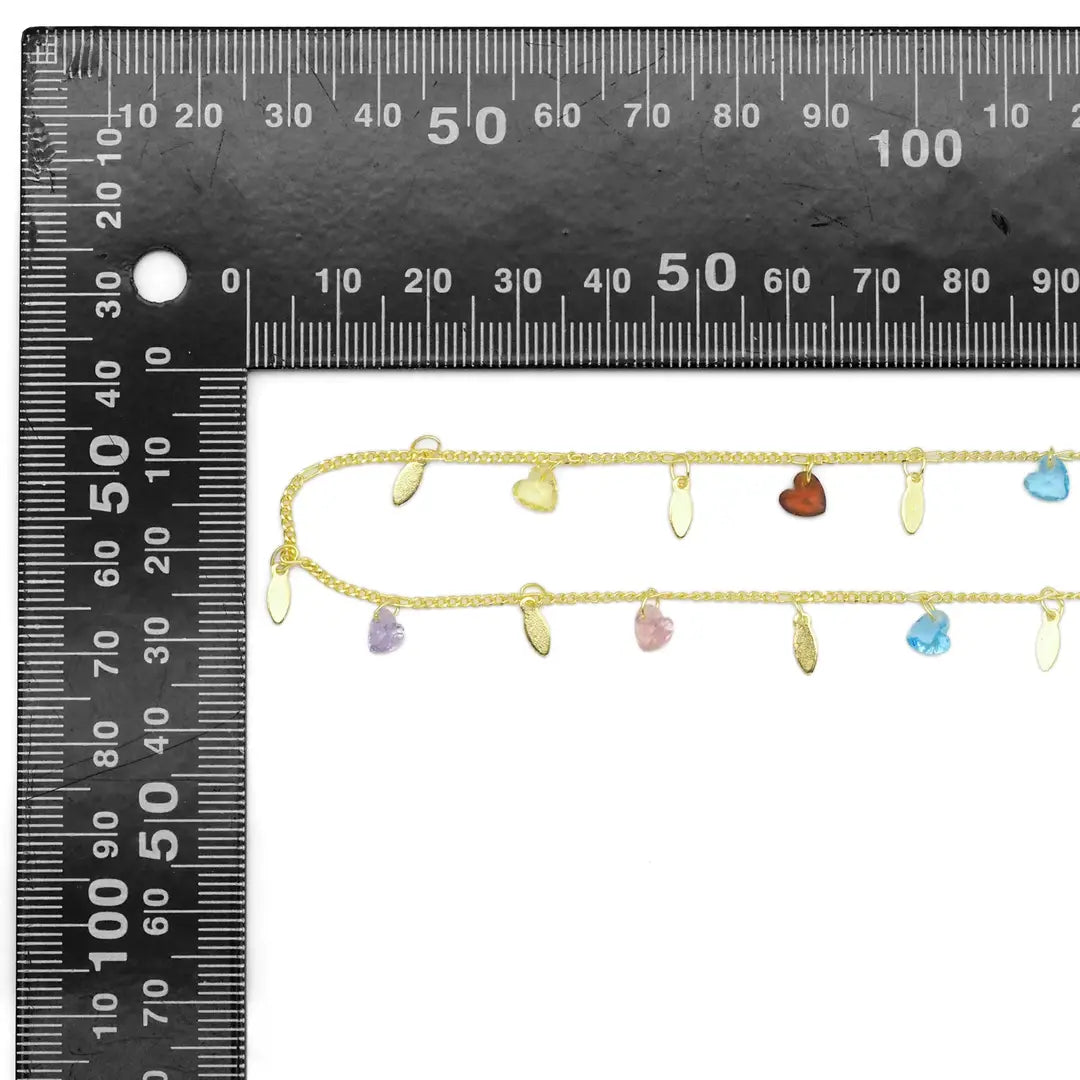Gold Filled Colorful CZ Heart Link Chain By Yard,sku#HX11
